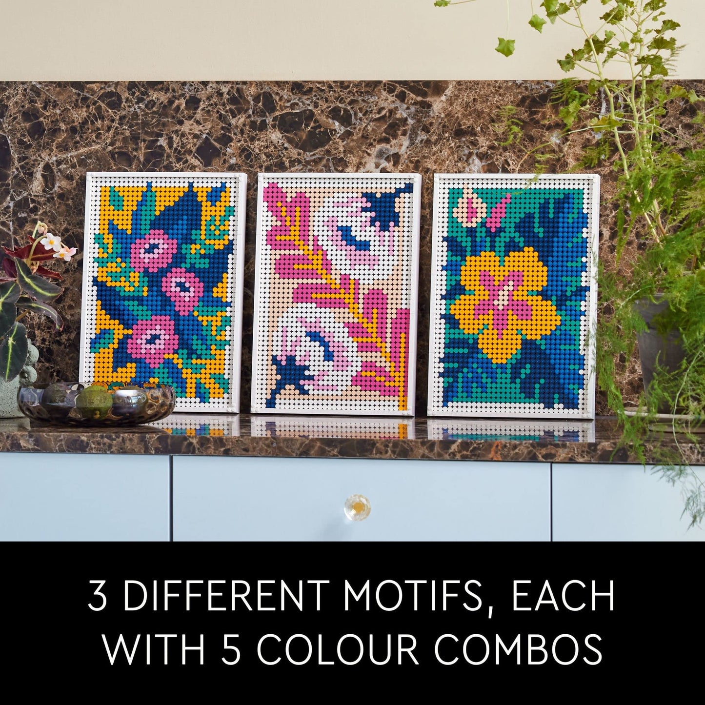 LEGO Art Floral Art 31207, 3in1 Flower Pictures, Wall Art Decoration Building Set, Arts and Crafts Kit, Creative DIY Activity, Beautiful Home Decor,