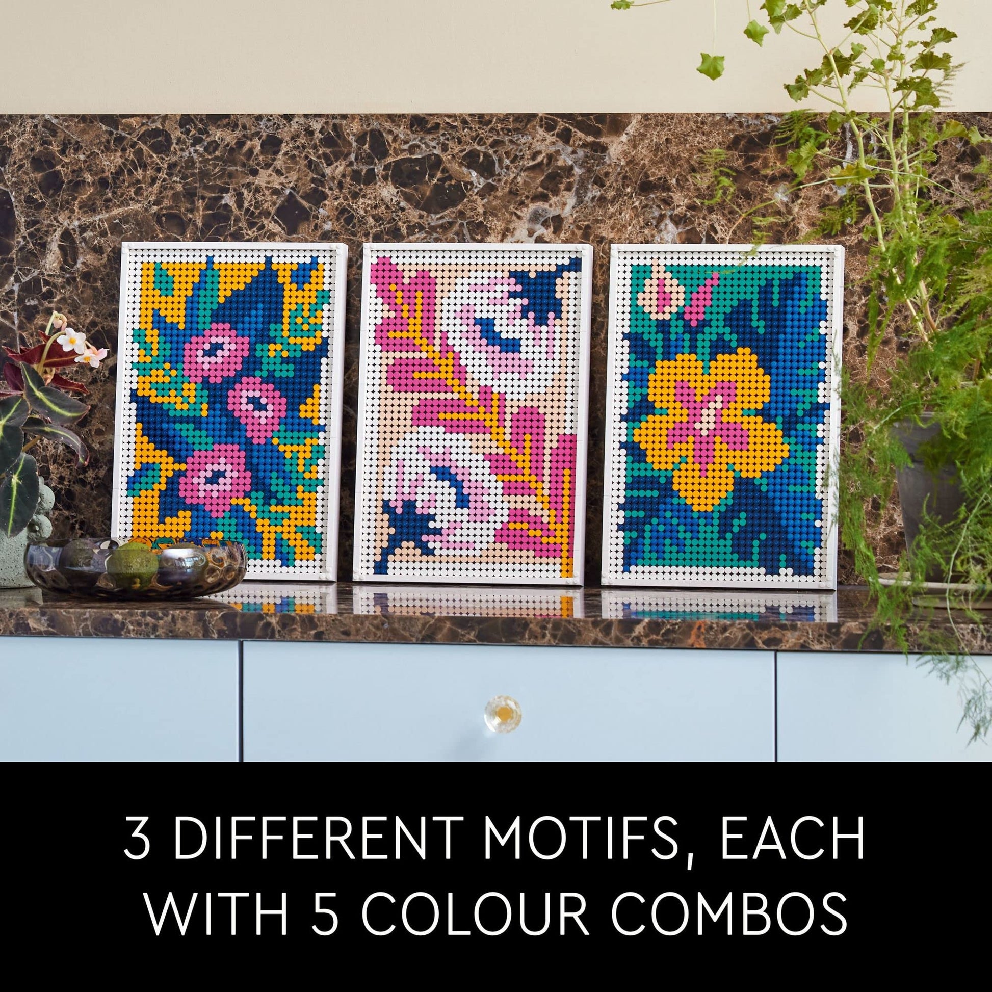 LEGO Art Floral Art 31207, 3in1 Flower Pictures, Wall Art Decoration Building Set, Arts and Crafts Kit, Creative DIY Activity, Beautiful Home Decor,