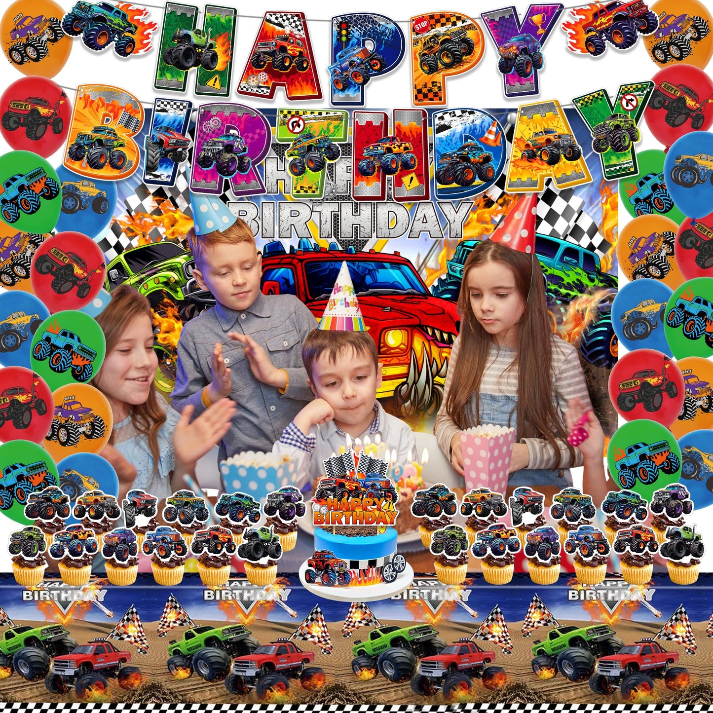 52Pcs Monster Truck Birthday Decorations, Party Supplies for Monster Truck