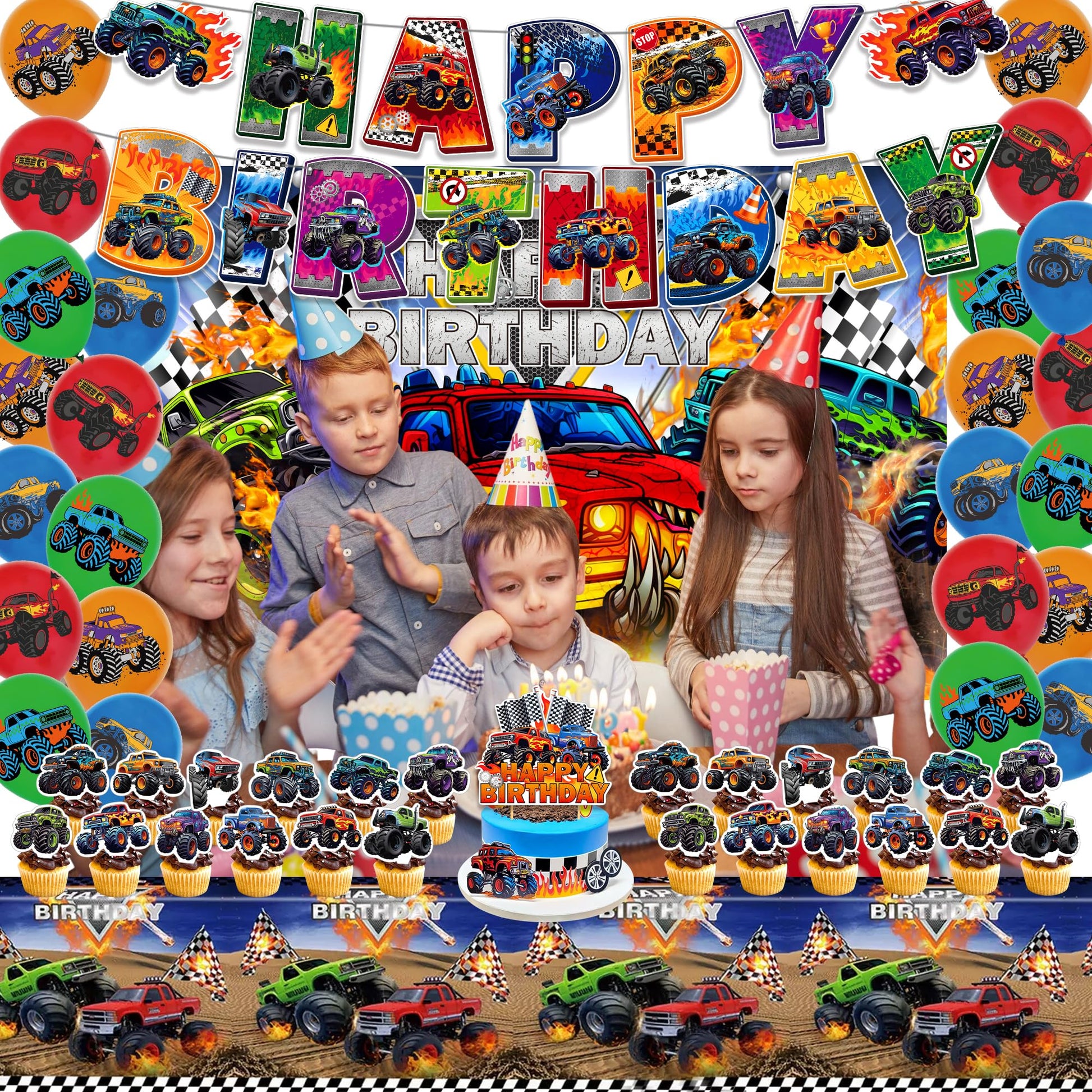52Pcs Monster Truck Birthday Decorations, Party Supplies for Monster Truck