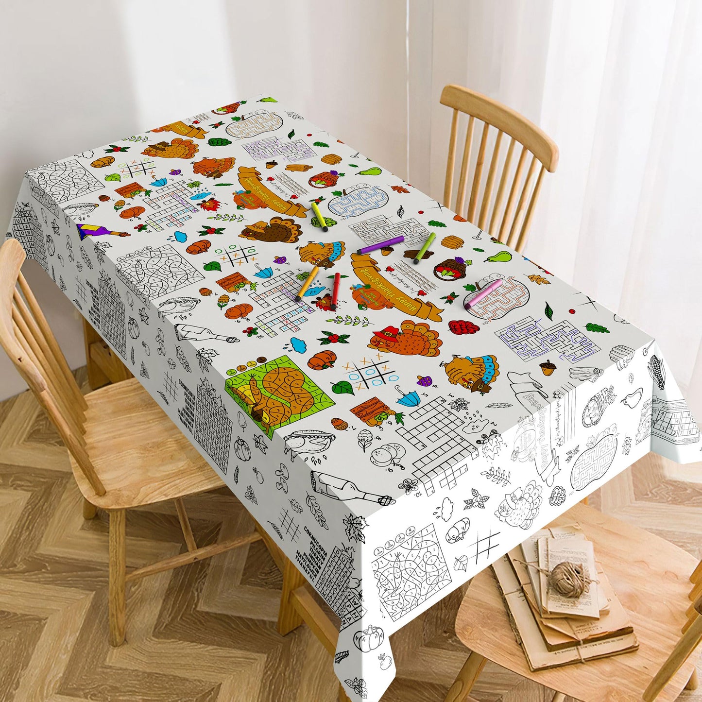 FUN LITTLE TOYS Thanksgiving Tablecloth Rectangle Tablecloth, Thanksgiving Decorations Party Favors for Kids