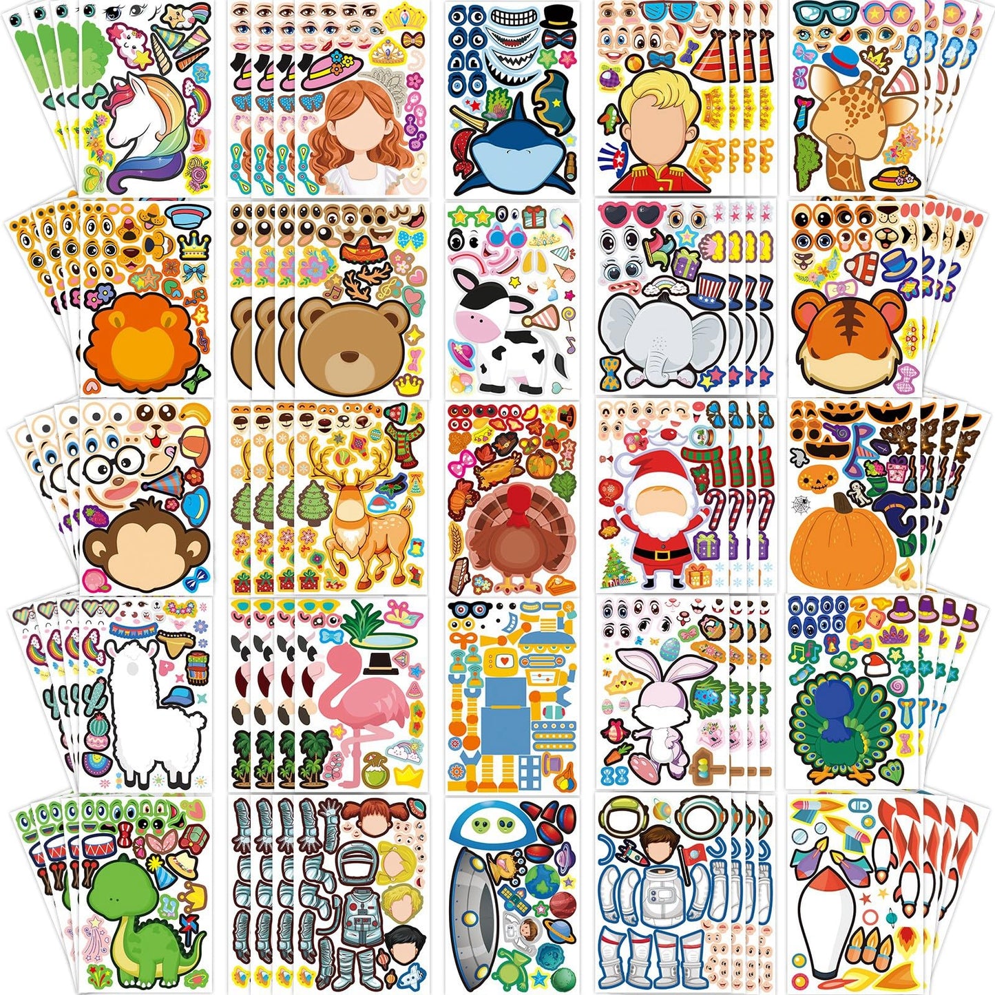 100 Sheets Make Your Own Animal Face Stickers for Kids 25 Designs