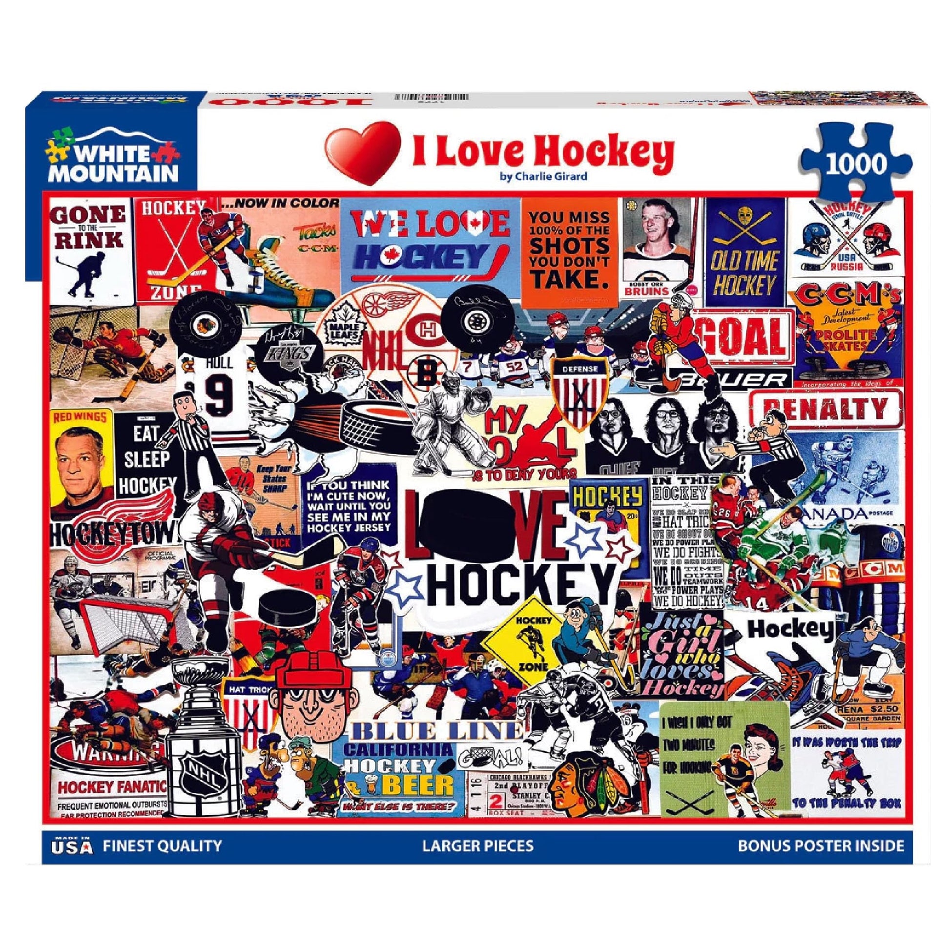 White Mountain 1000 Piece Jigsaw Puzzle Sport Fanatic, I Love Hockey