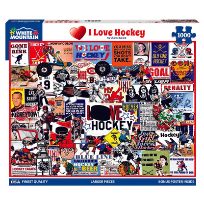 White Mountain 1000 Piece Jigsaw Puzzle Sport Fanatic, I Love Hockey