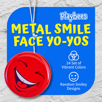 Metal Smiley Face Yo-Yo for Kids 8-12, 12 Pack Bulk Metal YoYos - 2 Inch Smiley Face Party Favors, Classroom Prizes, Goodie Bag Stuffers, Birthday