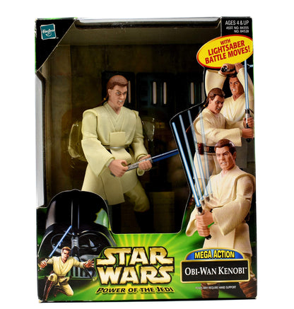 Star Wars 2000 - Hasbro Power of The Jedi - Mega Action - OBI-Wan Kenobi - 6 Inch Action Figure - Battel Moves Lightsaber - New - Out of Production -