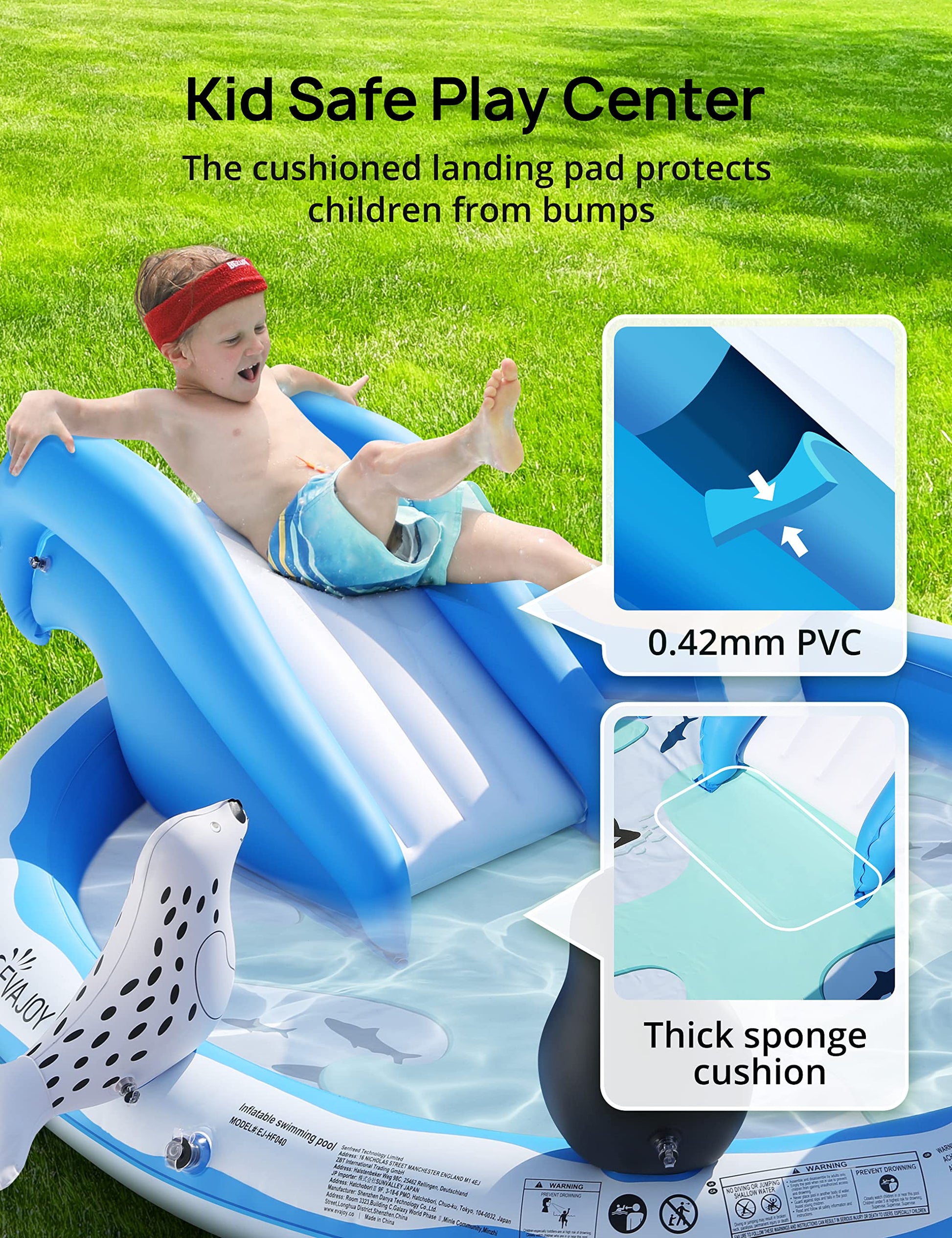Inflatable Play Center, EVAJOY Kiddie Pool with Slide for Children, Sprinkler, Ice & Snow Theme with Inflatable Dolls, Easy Setup for Garden