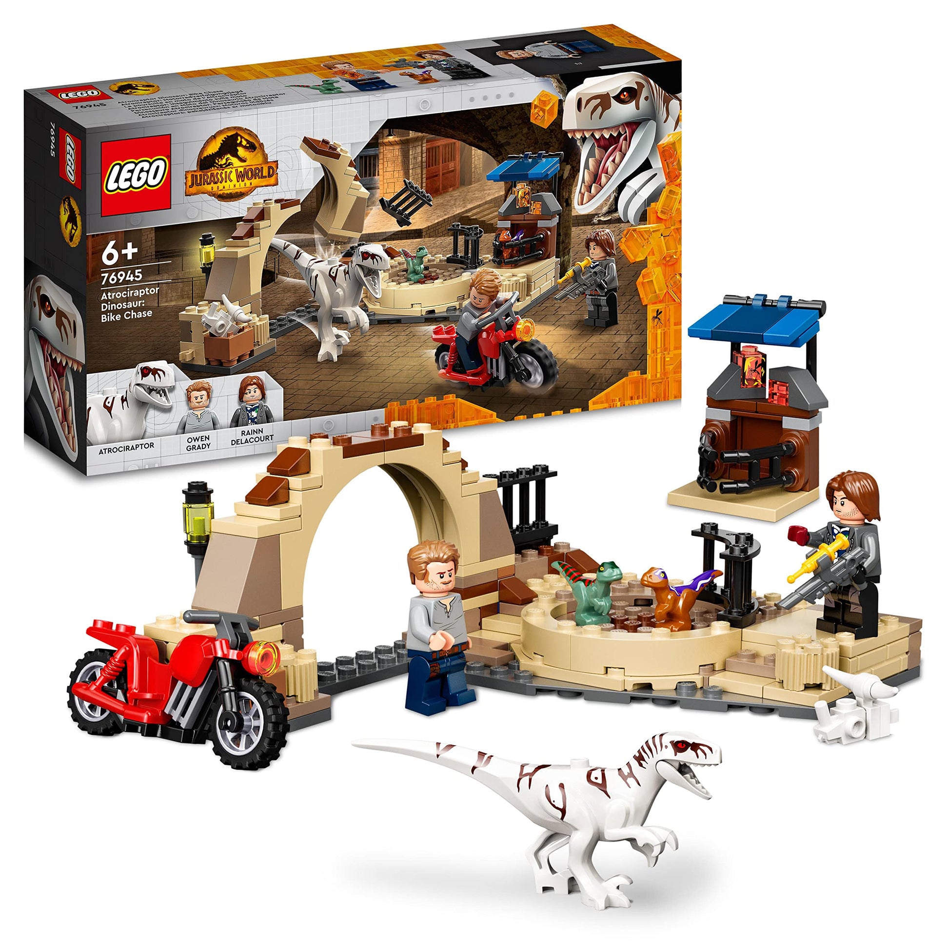 LEGO 76945 Jurassic World Atrociraptor: Motorcycle Chase, Set of 3 Dinosaur Figures and Toy Motorcycle for Children from 6 Years