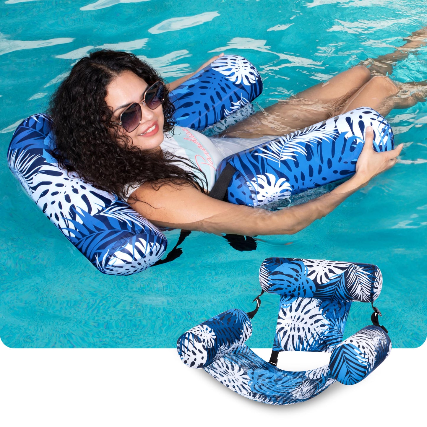 SLOOSH Pool Floats Chairs Adult,Inflatable Pool Lounge,Plant Pattern Floating Mat Hammock,Blow up Water Chairs Noodles rafts for Party Summer Water