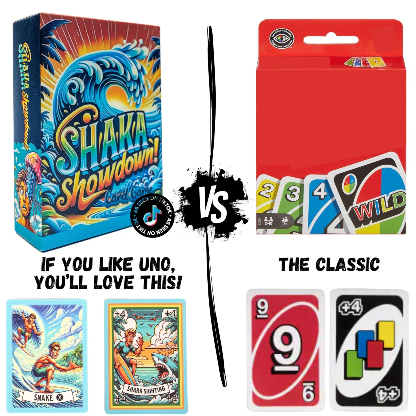 SHAKA Showdown Card Game for Teens 6+ | Surf-Themed Travel Games, Board Game | Ideal for Babysitting Games, Cards to Send to Kids at Camp, Road Trip