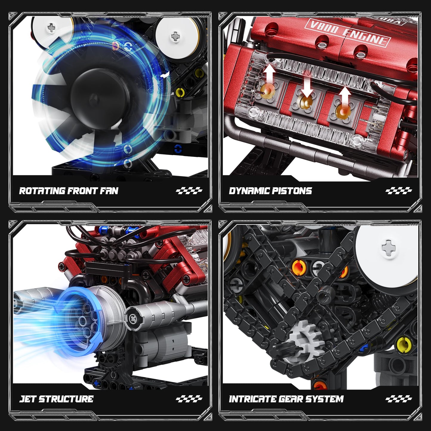 Tuajixz V8 Engine Building Blocks Sets, V8 Engine Model Kit That Runs - Motorized with Moving Pistons, Crankshaft & Rotating Fan, Realistic Engine