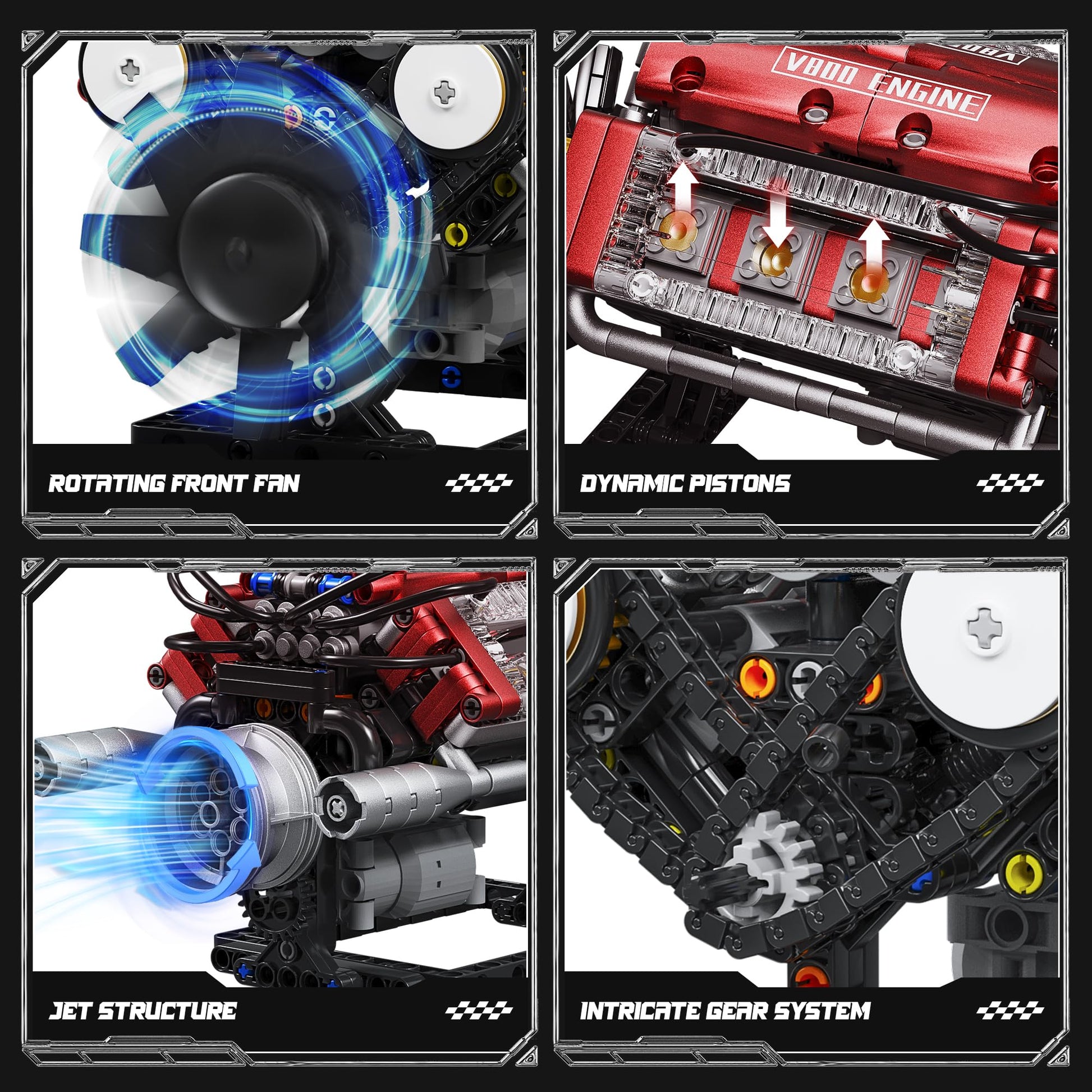 Tuajixz V8 Engine Building Blocks Sets, V8 Engine Model Kit That Runs - Motorized with Moving Pistons, Crankshaft & Rotating Fan, Realistic Engine
