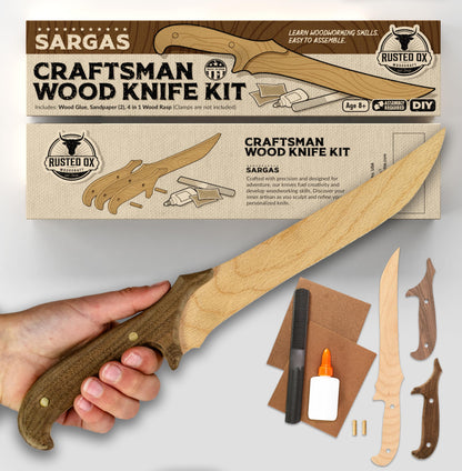 Wooden Knife Making Kit for Kids, Teens & Adults - Fun DIY Woodworking Craft Gift | Hardwood Blade with Handles, Sandpaper & Glue Included | Made in
