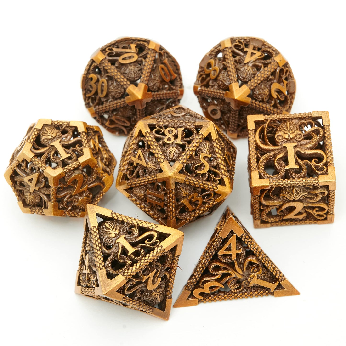 Dungeons and Dragons Dice DND Dice Set D and D dice Set D20 MTG Metal Dice Set Hollow Polyhedral Dice Role Playing Dice with Octopus Motifs