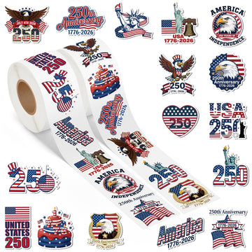 5wsech United States 250th Anniversary Roll Stickers for Kids - 1000Pcs 4th of July 1776-2026 America Flag Elements Patriotic Decals for Independent
