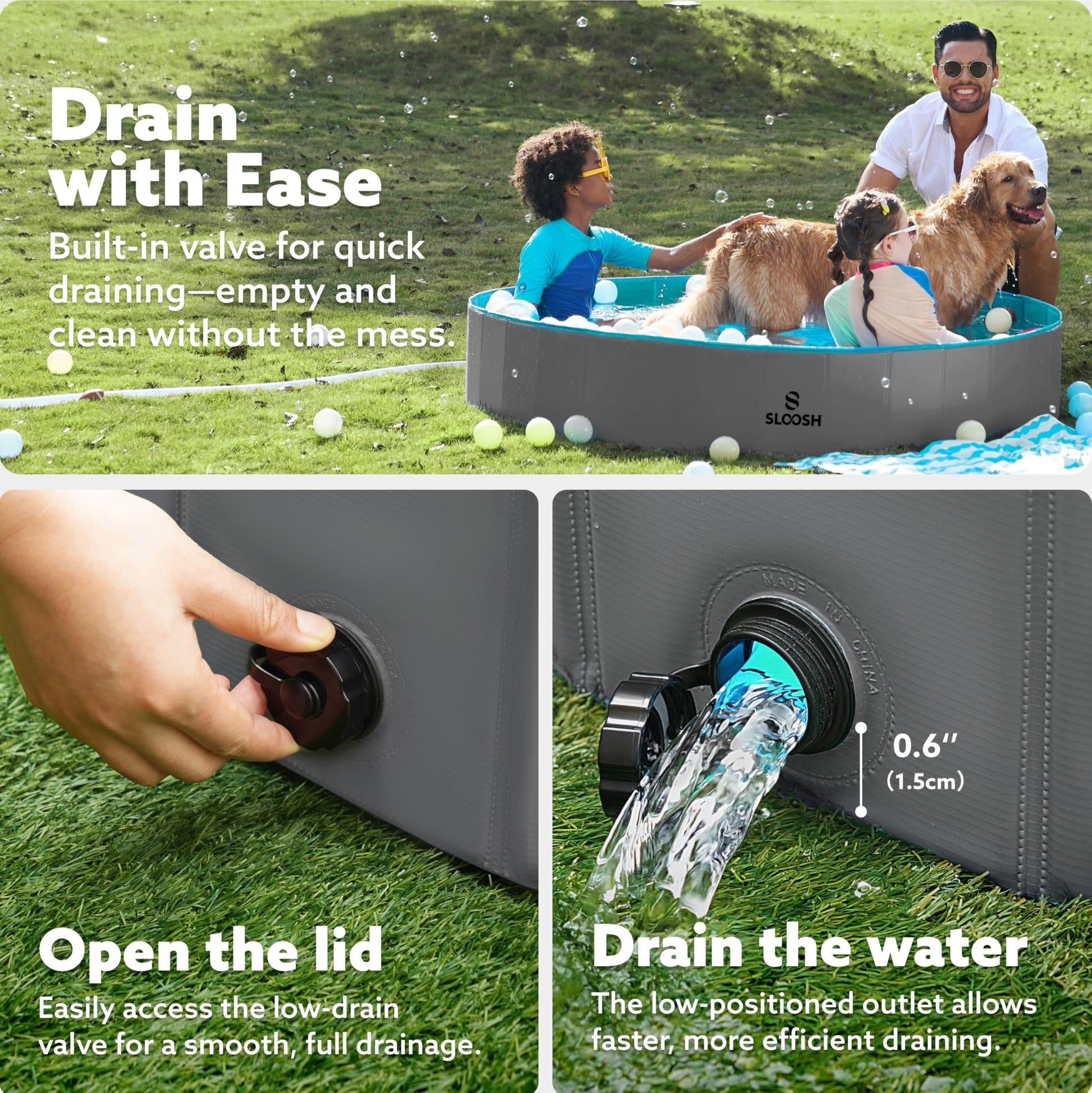 SLOOSH Foldable Dog Kiddie Pool - Portable Hard Plastic Doggie Swimming Pool, Anti-Slip Collapsible Pets Bath Tub Suitable for Kids Toddler Indoor