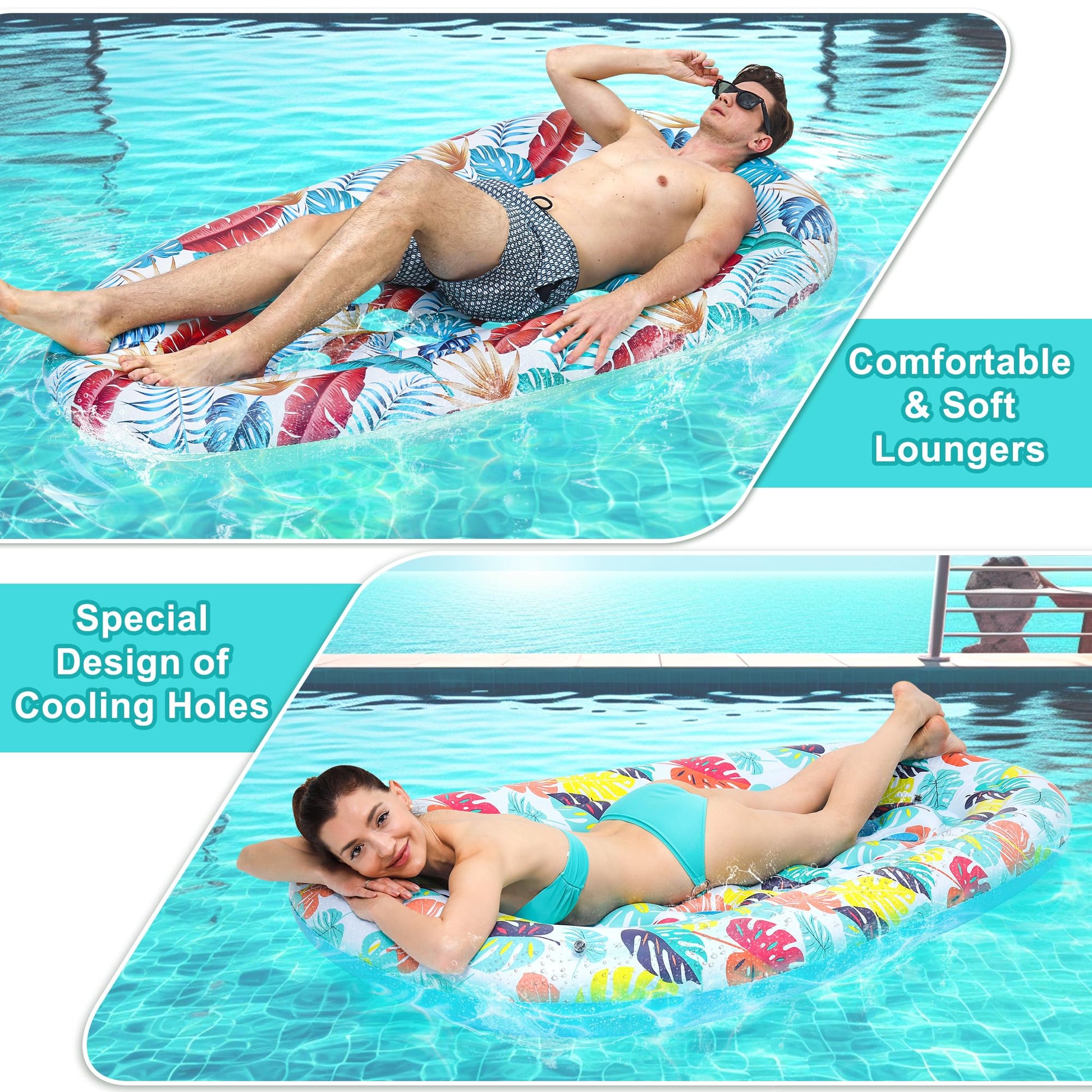 2 Pack Pool Floats Lounger, Instaywell Pool Floats Adult Heavy Duty, Pool Rafts Floaties Water Hammock Tanning Floating Pool Party Toys for Swimming