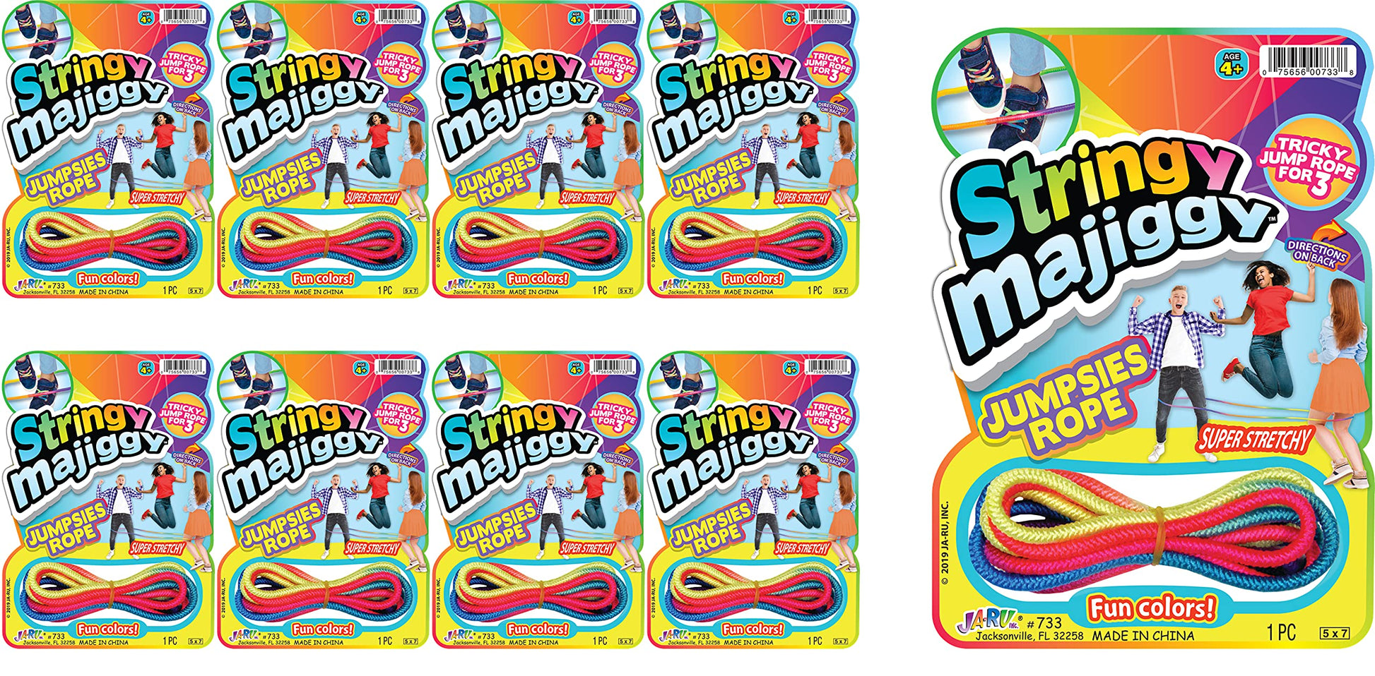 2CHILL Chinese Jump Rope (8 Packs) Elastic Skipping Rope Game for Kids & Adults | Colorful Stretchy Jump Rope for Kids, Girls and Boys. Party Favor