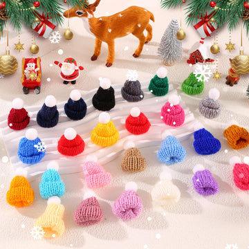 JITUIHOM 100pcs Mini Christmas Hat Set Mini Knitted Doll Hats Small Christmas Tree Decorations Santa Snowman Hats DIY Craft Toys Wine Bottle Ornaments
