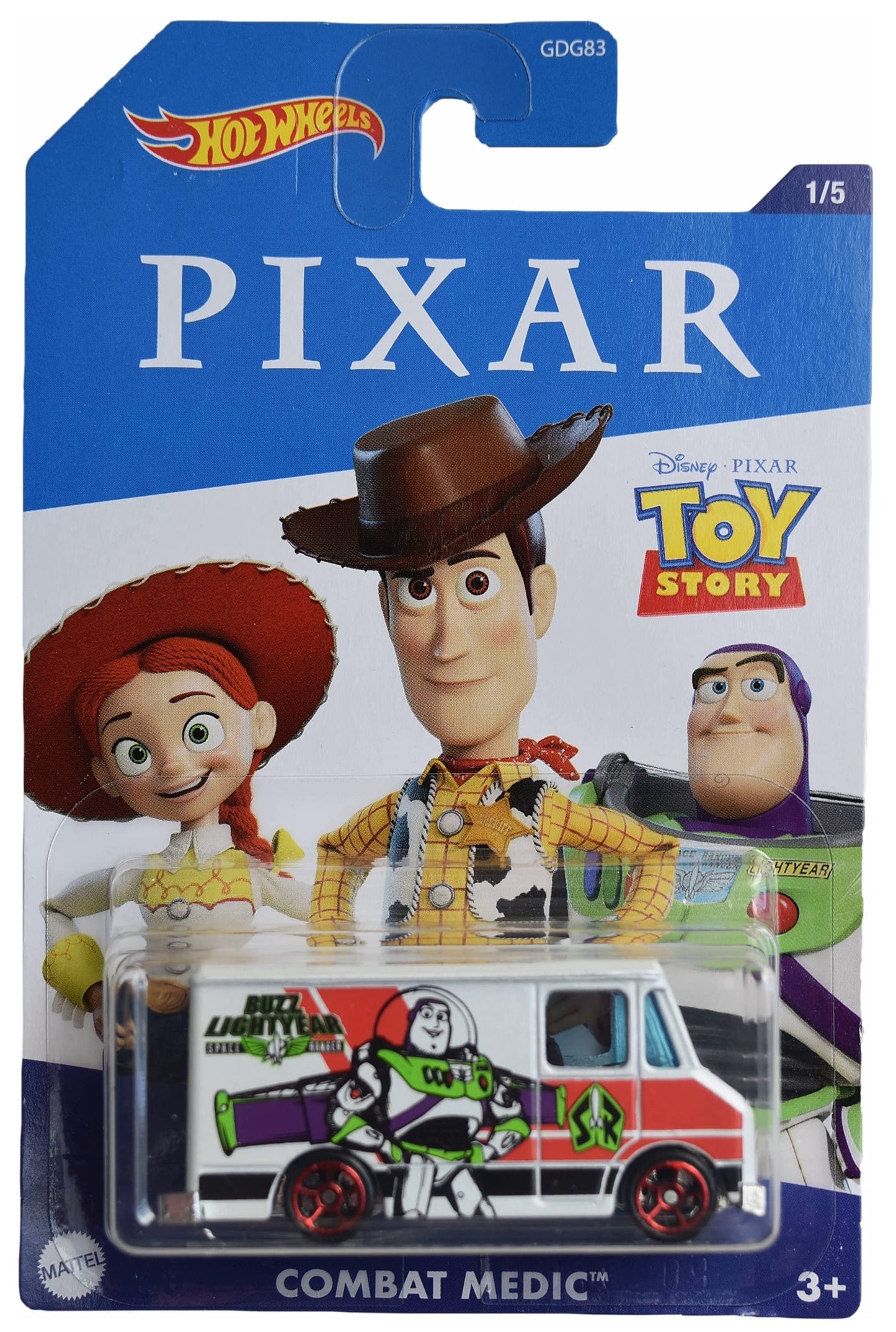 Hot Wheels Combat Medic, White Pixar Toy Story 1/5 Truck, 1:64 Scale Die-Cast Toy Vehicle