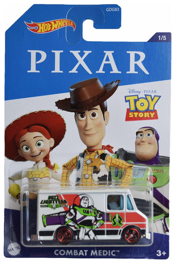 Hot Wheels Combat Medic, White Pixar Toy Story 1/5 Truck, 1:64 Scale Die-Cast Toy Vehicle