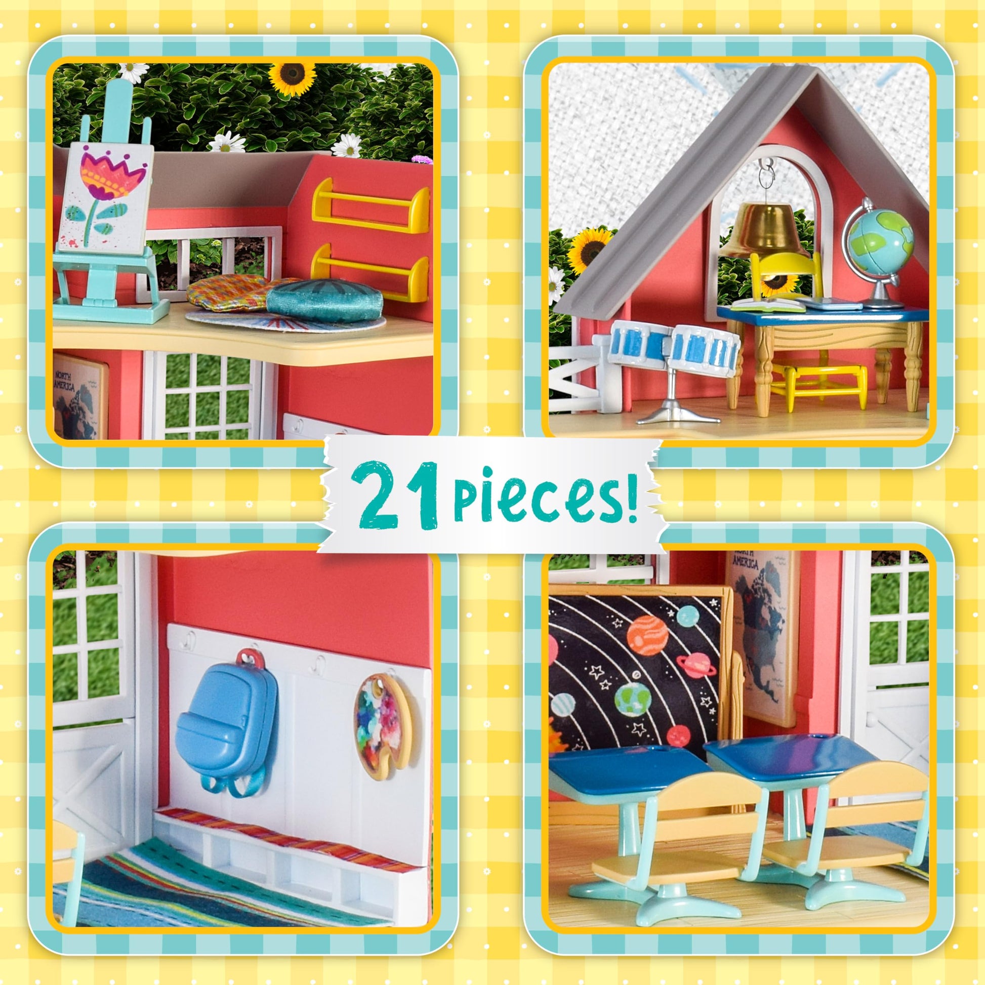 Honey Bee Acres Sunshine Meadow School Complete Set with Miniature Flocked Figure, 21 Pieces , Ages 3+