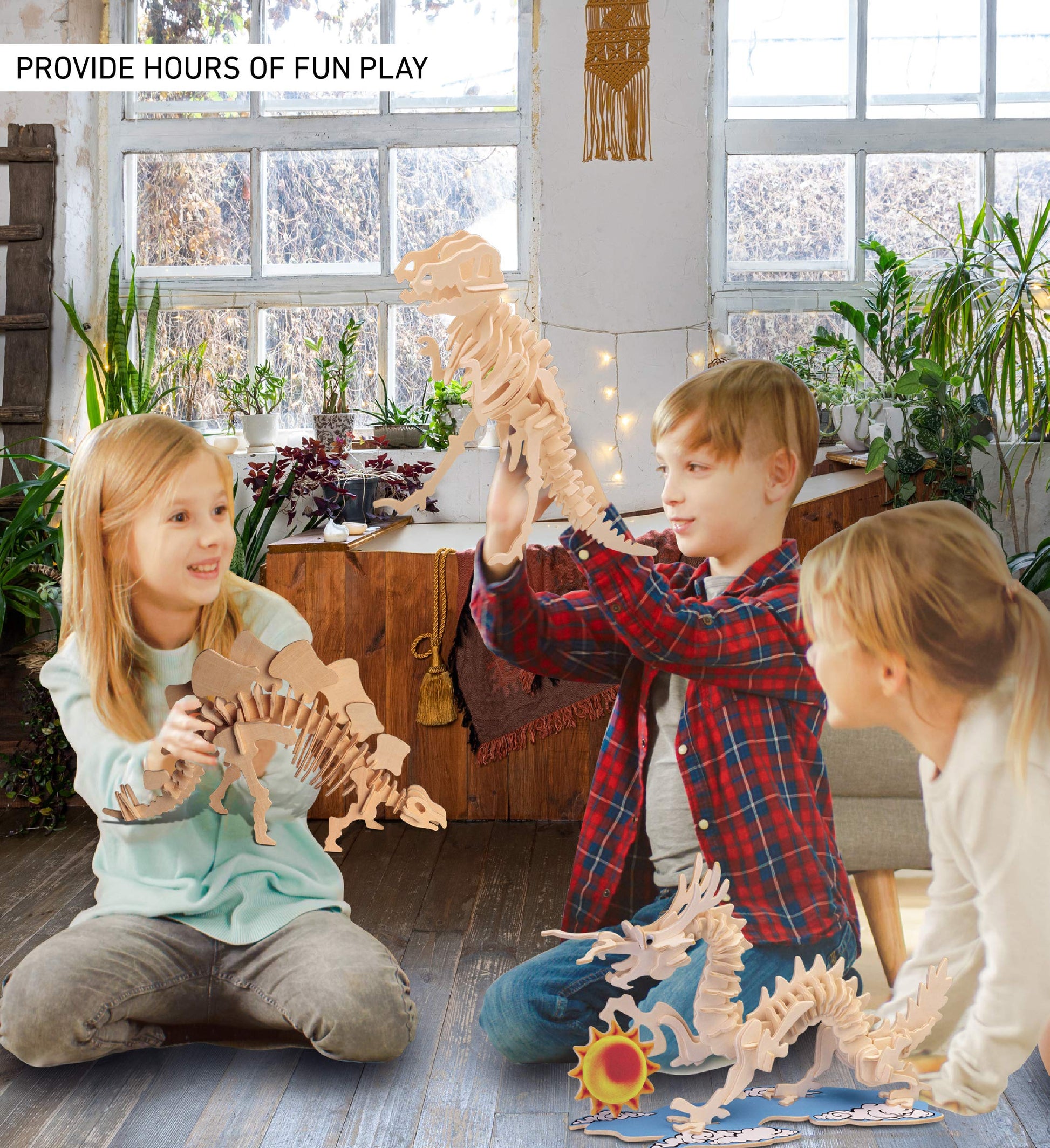 Puzzled 3D Puzzle Stegosaurus Dinosaur Wood Craft Construction Model Kit Fun & Educational DIY Wooden Dino Toy Assemble Model Unfinished Craft Hobby