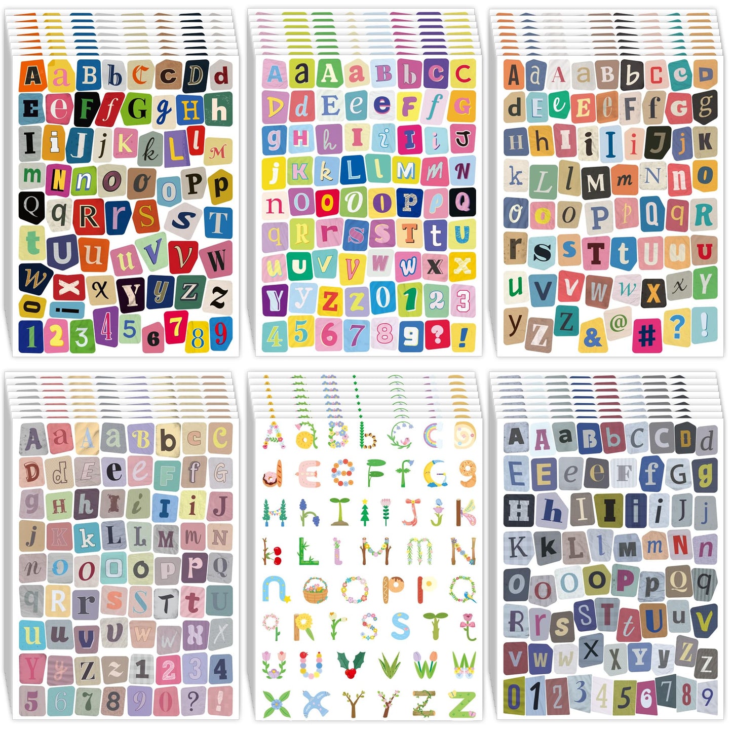 48 Sheets Magazine Letter Stickers, 3184 PCS Ransom Letter Stickers Vintage Alphabet Number Sticker for Journaling, Self Adhesive Small Vinyl Letter