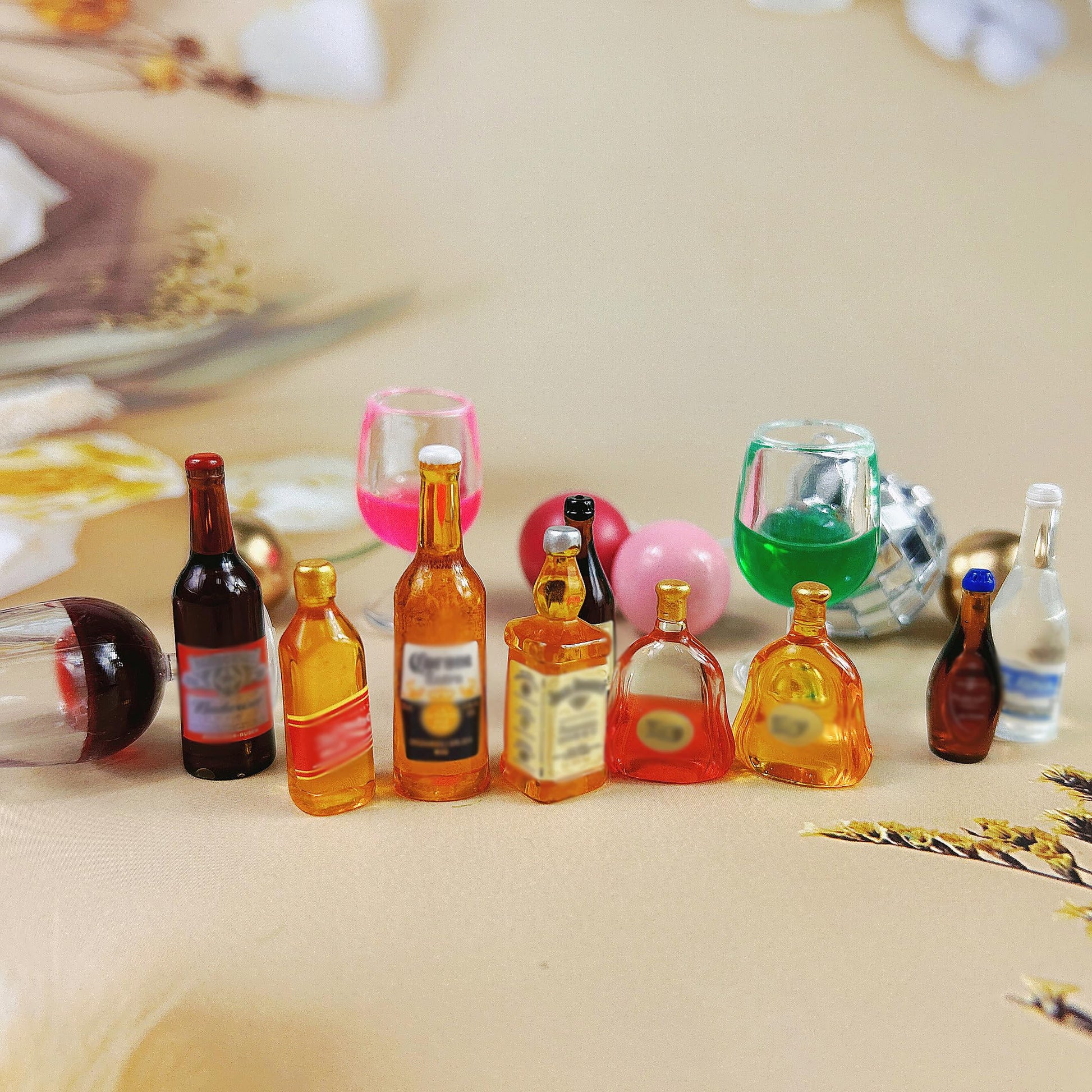 Mini Wine Bottles Cake Toppers with 12 Wine Bottles 5 Wine Glasses 1 Toilet 1 Beauty Doll 1 21st Birthday Cake Topper for Celebrating Birthday (Pink)