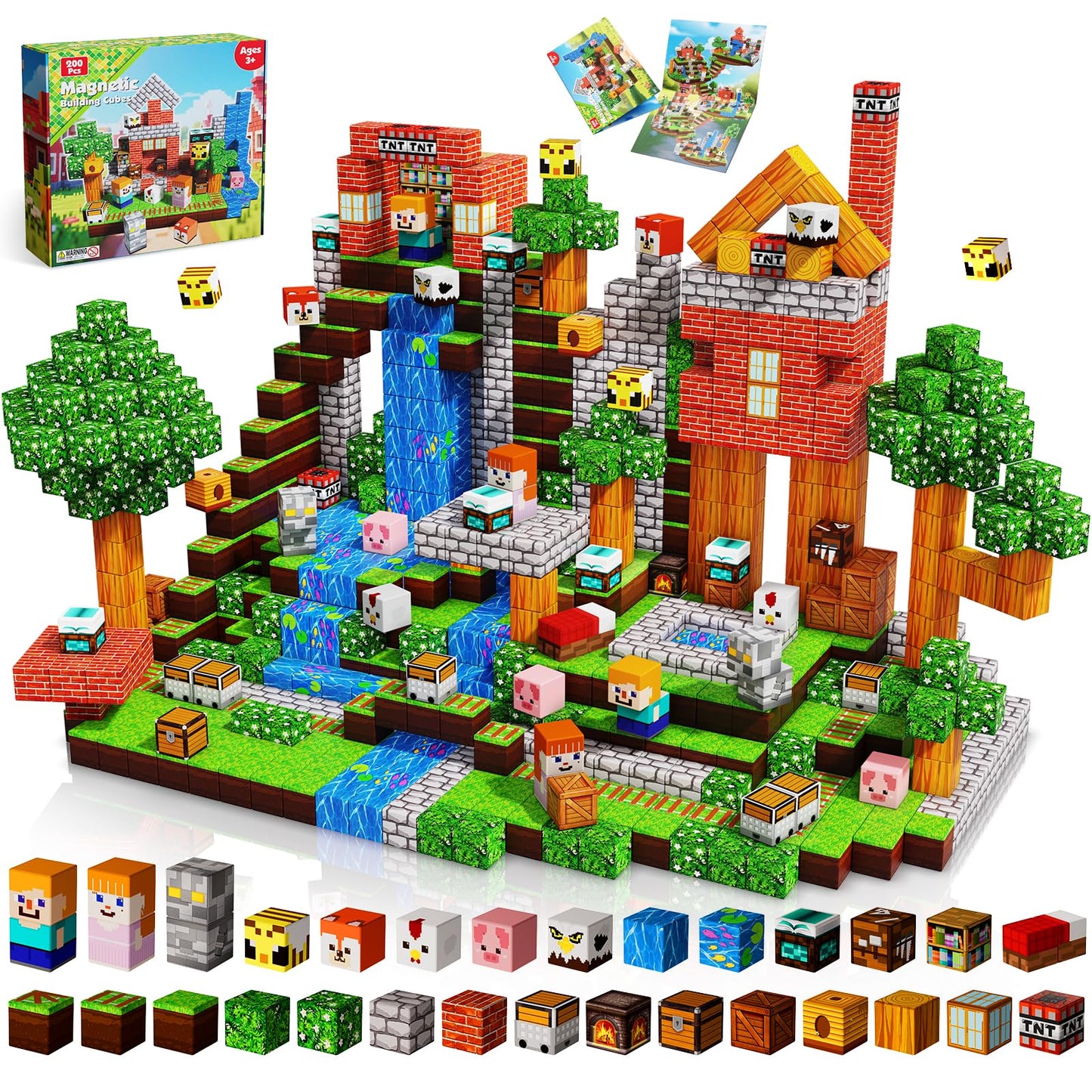 Goody King 200 PCS Magnetic Blocks - Forest Magnetic Building Blocks, Stacking Magnets for Kids, Strong Magnets, Sensory Toy for STEM Learning Toys