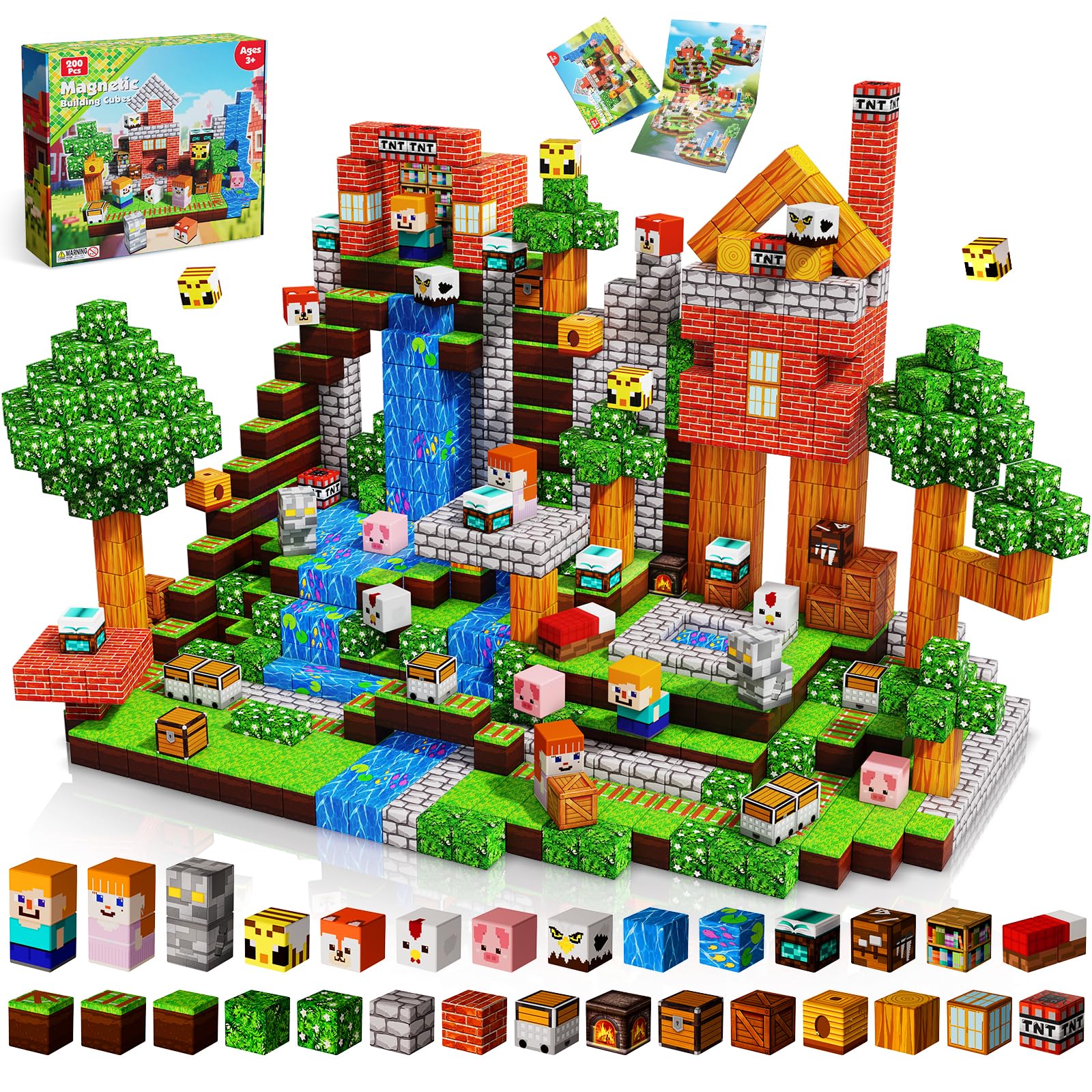 Goody King 200 PCS Magnetic Blocks - Forest Magnetic Building Blocks, Stacking Magnets for Kids, Strong Magnets, Sensory Toy for STEM Learning Toys