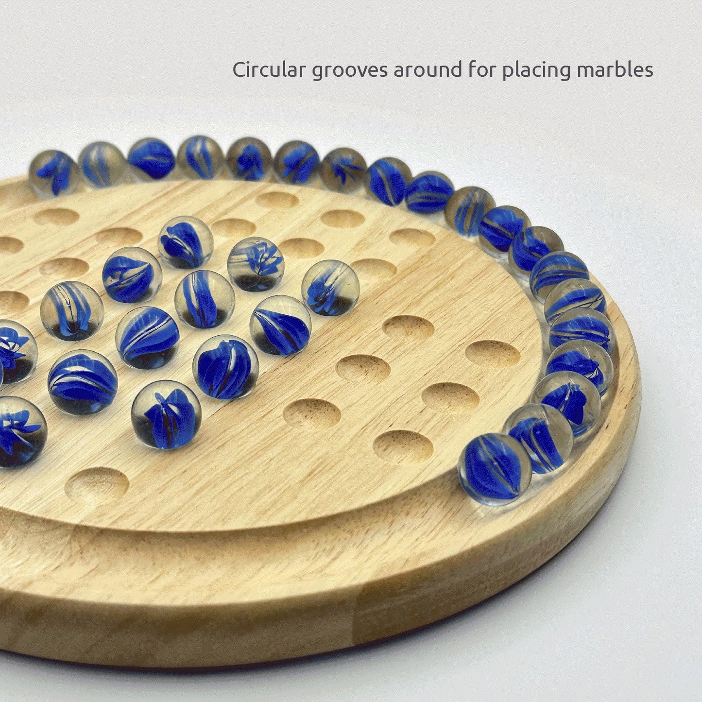 Marble Solitaire Board Game Set - Wooden Round Board with Glass Marbles for Family Game Night, Strategy Puzzle Toys for Adults Kids, Classic Peg