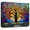 Amzgo® 1000 Pieces Stained Glass Jigsaw Puzzle, Beautiful Tree of Life Art Puzzles for Adults, Unique Fun Impossible Hard Difficult Challenging Pretty