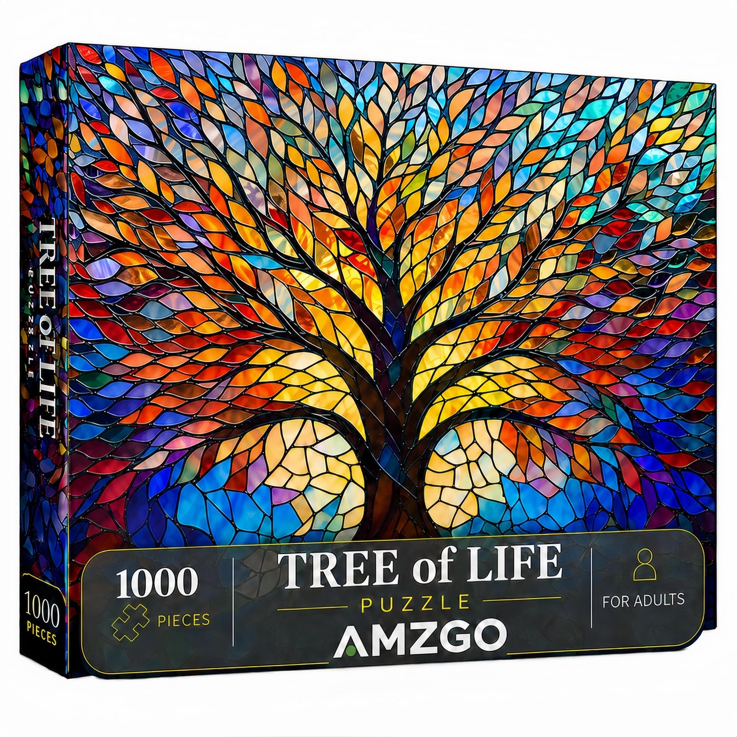 Amzgo® 1000 Pieces Stained Glass Jigsaw Puzzle, Beautiful Tree of Life Art Puzzles for Adults, Unique Fun Impossible Hard Difficult Challenging Pretty