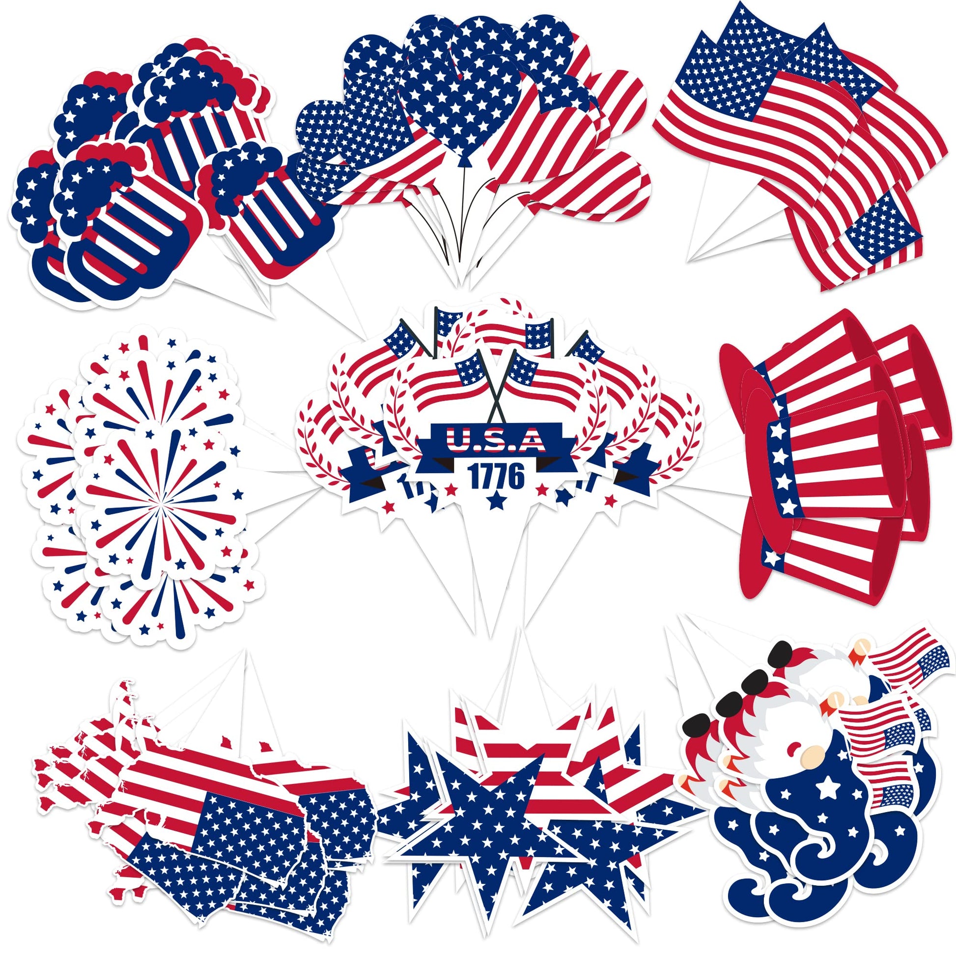 72pcs 4th of July Cupcake Toppers, Patriotic Toothpicks Decorations for 4th of July Independence Day Party Supplies Favor Cake Topper