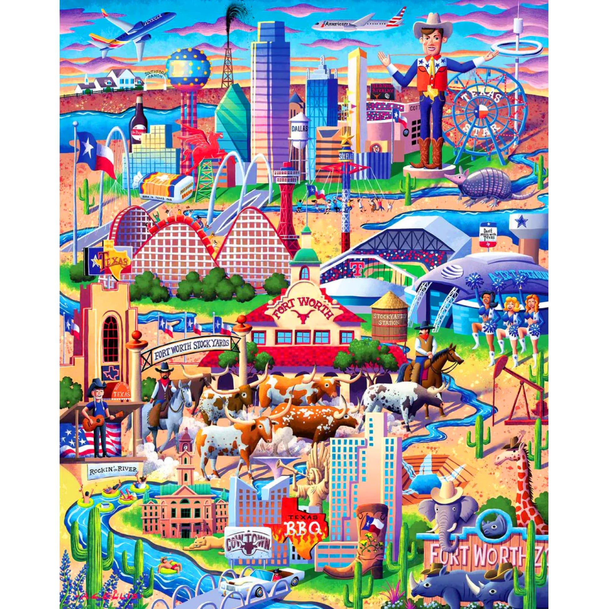 Boardwalk Dallas-Fort Worth 210 Piece Personal Puzzle, Jigsaw Puzzles with Premium Box, Texas Gifts for Adults, 6"x8"