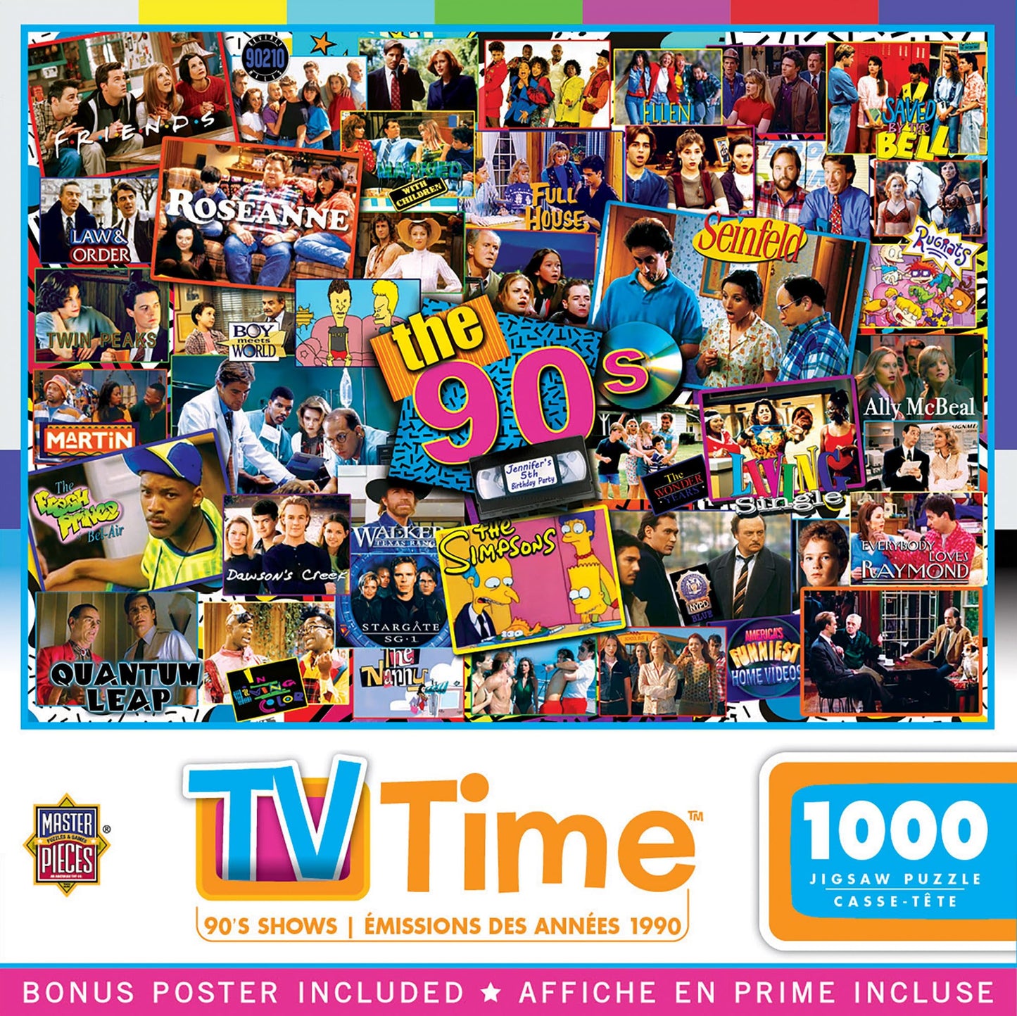 MasterPieces - 1000 Piece Jigsaw Puzzle, 90’s TV Shows Collage, Fun for Adults, Family, Kids, Non-Glare Finish, 19.25" x 26.75"