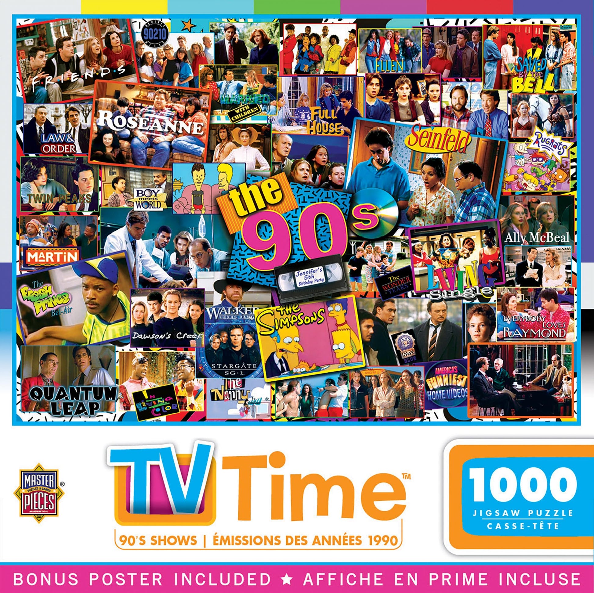 MasterPieces - 1000 Piece Jigsaw Puzzle, 90’s TV Shows Collage, Fun for Adults, Family, Kids, Non-Glare Finish, 19.25" x 26.75"
