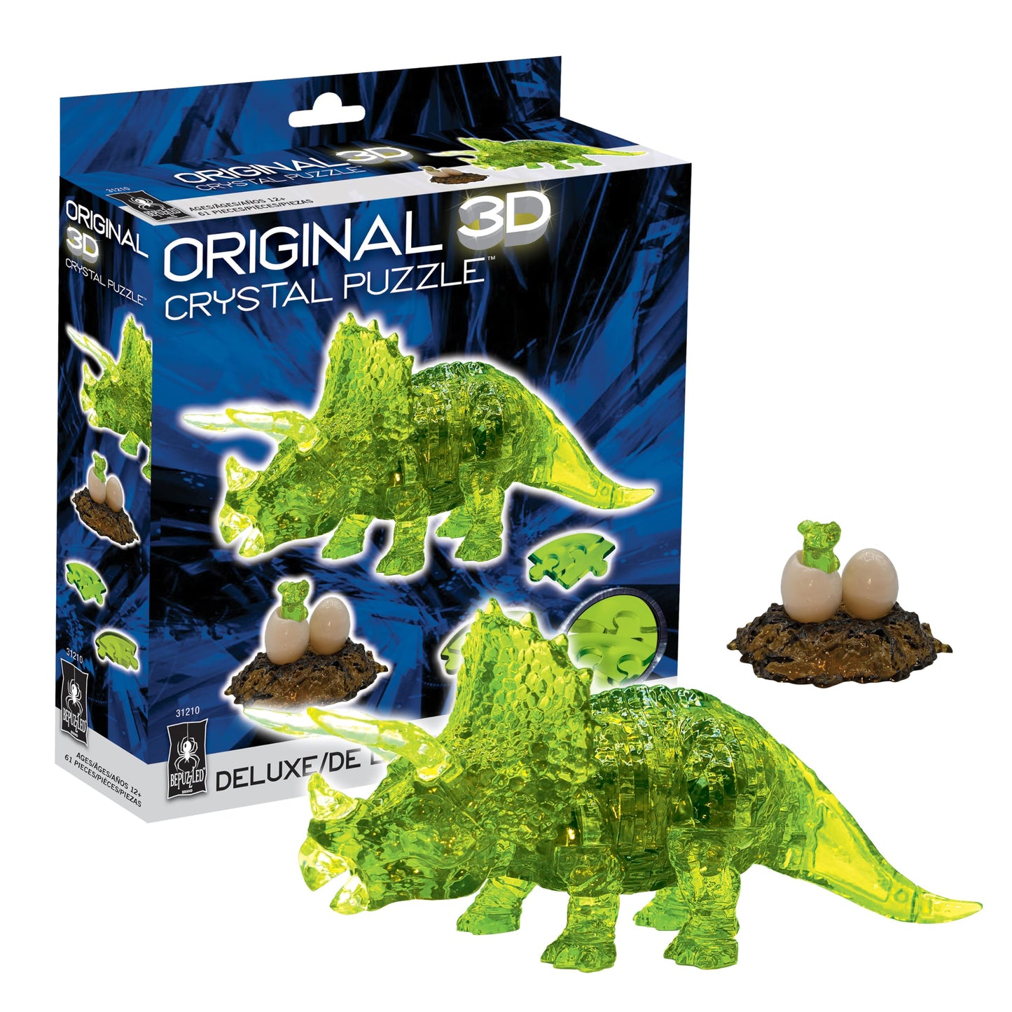 Green Triceratops & Baby Crystal 3D Puzzle Deluxe, 61-Pc Ages 12+