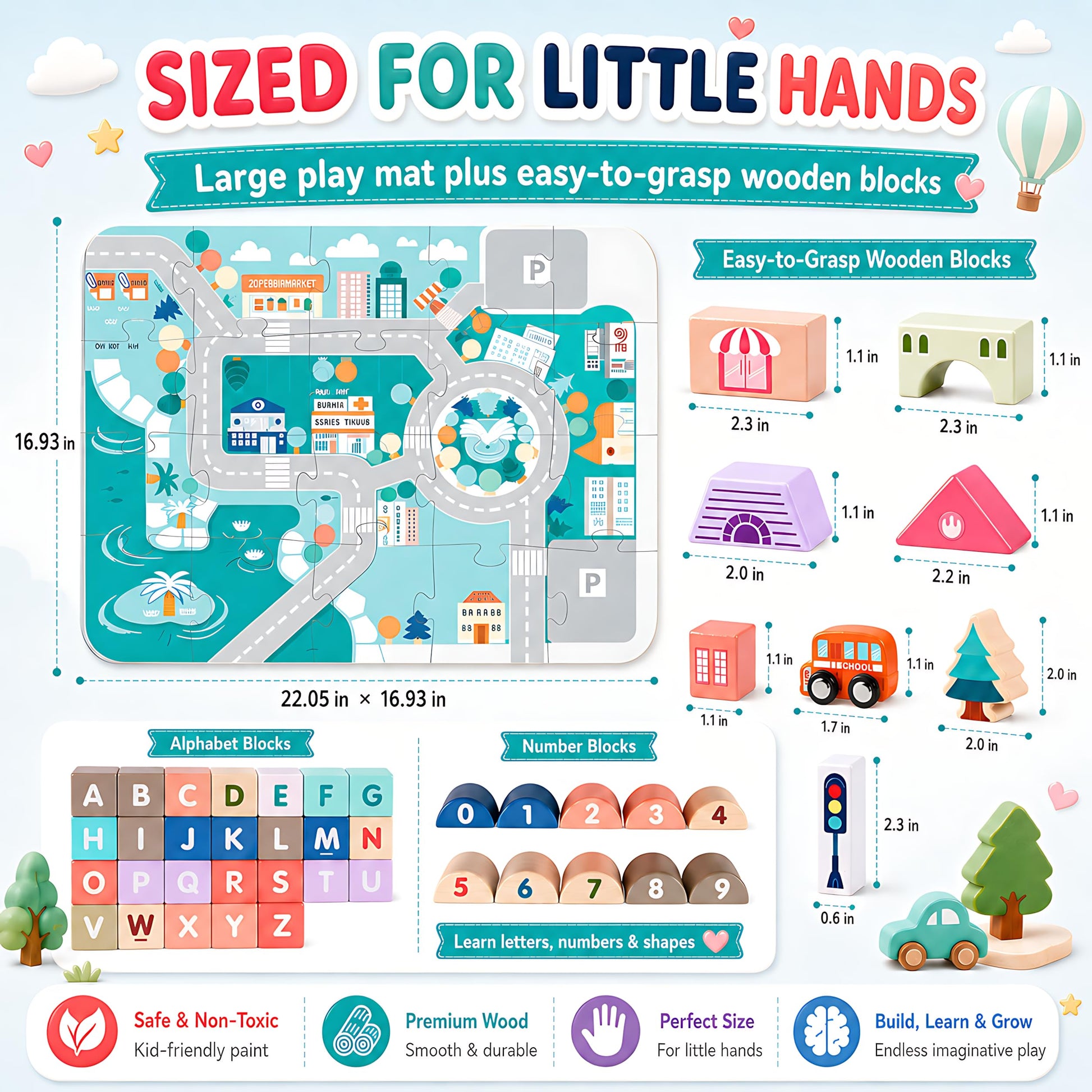 Migargle Wooden Building Blocks Set, 115 Pcs City Construction Stacker Stacking Preschool Learning Educational Toys, Toddler Toys for 3+ Year Old Boy