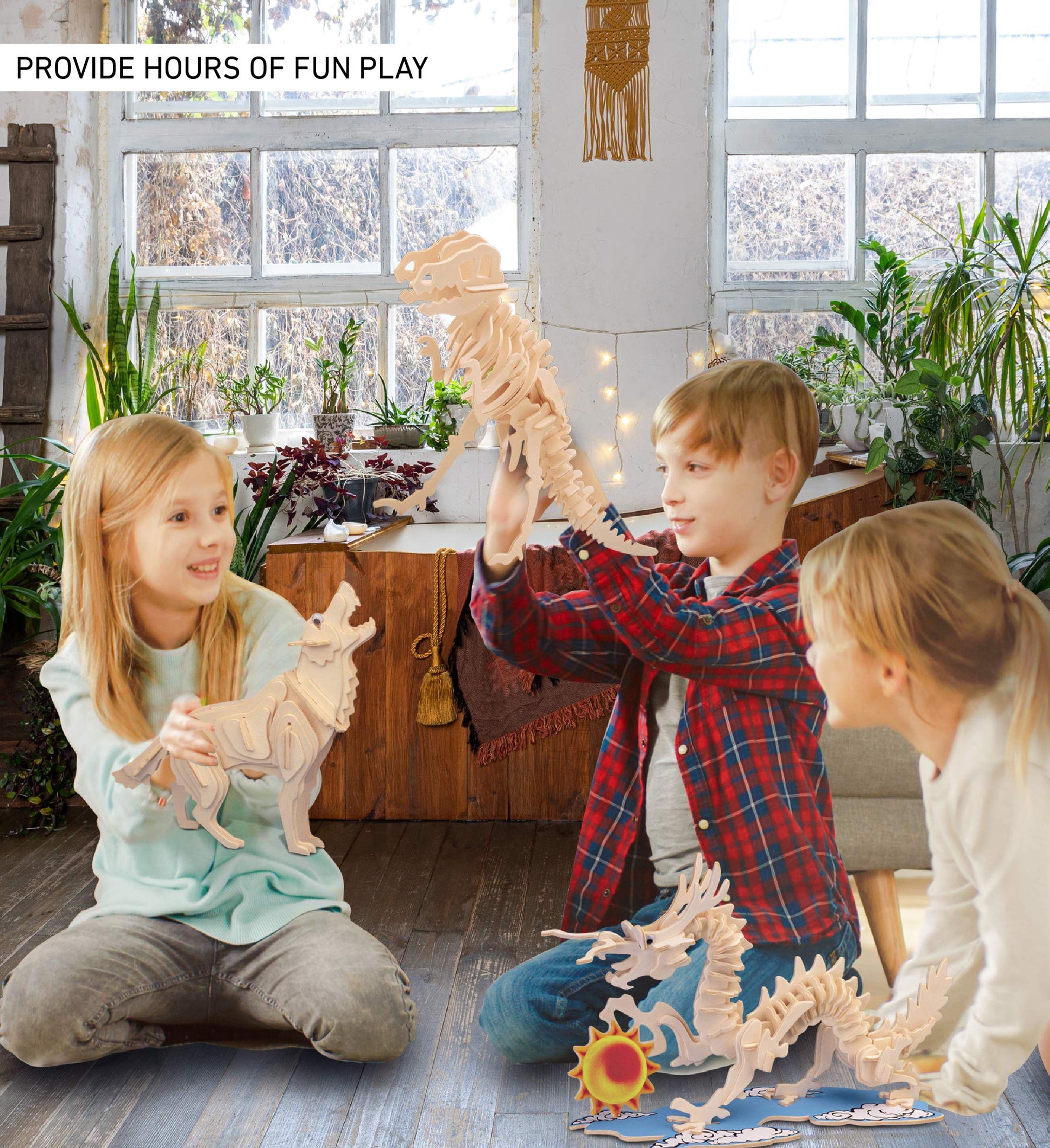 Puzzled 3D Puzzle Wolf Wood Craft Construction Model Kit, Fun, Unique & Educational DIY Wooden Toy Assemble Model Unfinished Crafting Hobby Puzzle