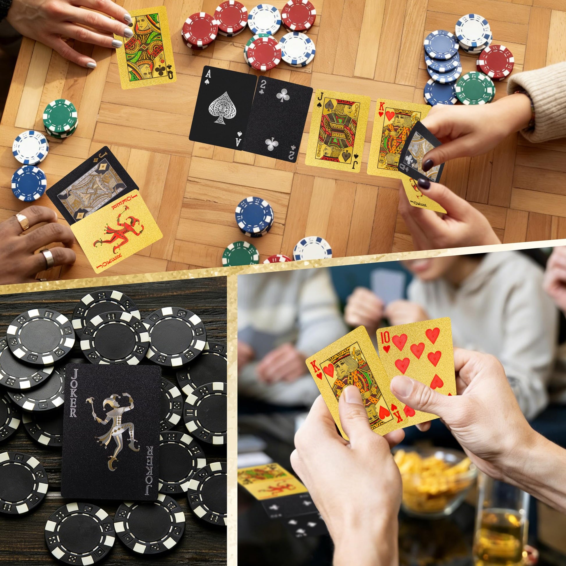 Playing Cards 2 Pack, Plastic Playing Cards Waterproof, Deck of Cards 2 Pack, Cool Black Palying Cards for Adults, Premium Standard Poker Card Set