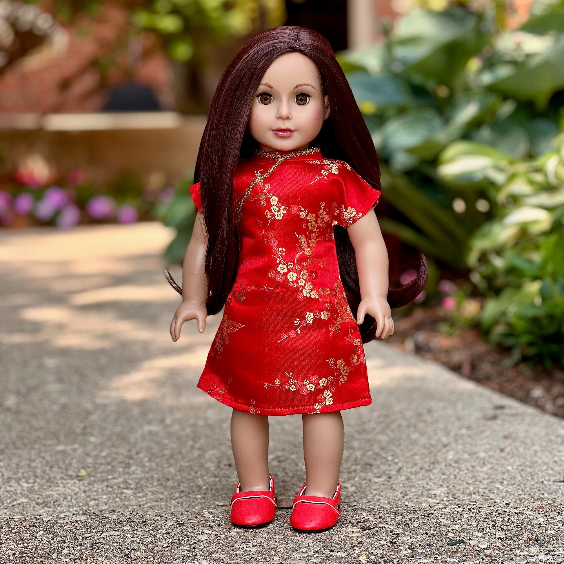 Asian Beauty - Asian Red and Gold Traditional Dress with Red Shoes - Clothes Fits 18 Inch Doll (Doll Not Included)