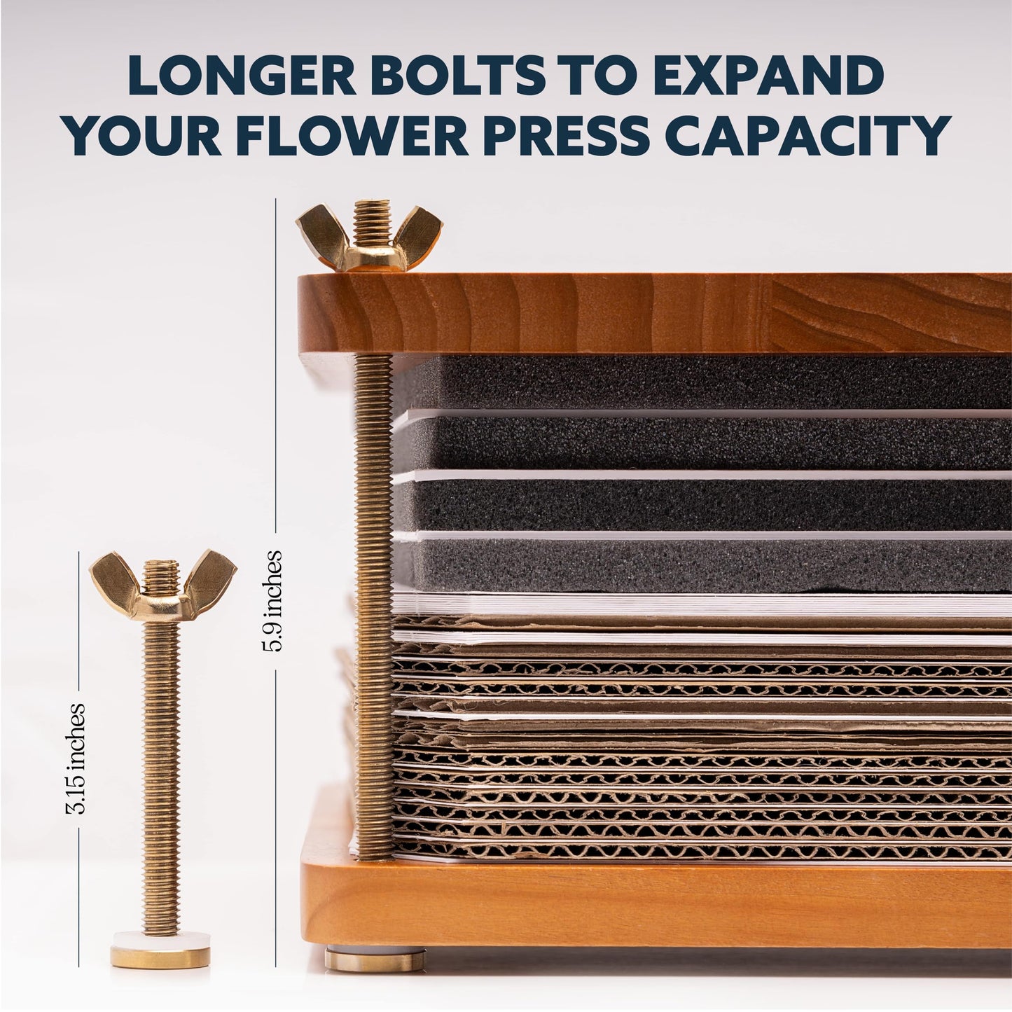 Flower Press Expansion & Accessory Kit (Press not included) - Extra Long Bolts, Silicone Washers, Travel Straps, Foam, Dessicant Boards, & Storage Bag