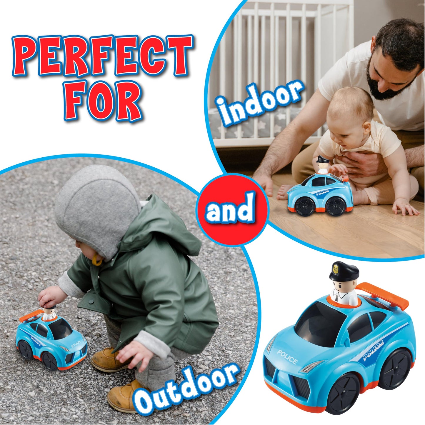 Small World Toys Police Car Toy, Interactive Press-to-Go Police Cars for Toddlers 1-3, Pretend Play Rescue Vehicle, Polices Toy Gifts for Boys, Cop