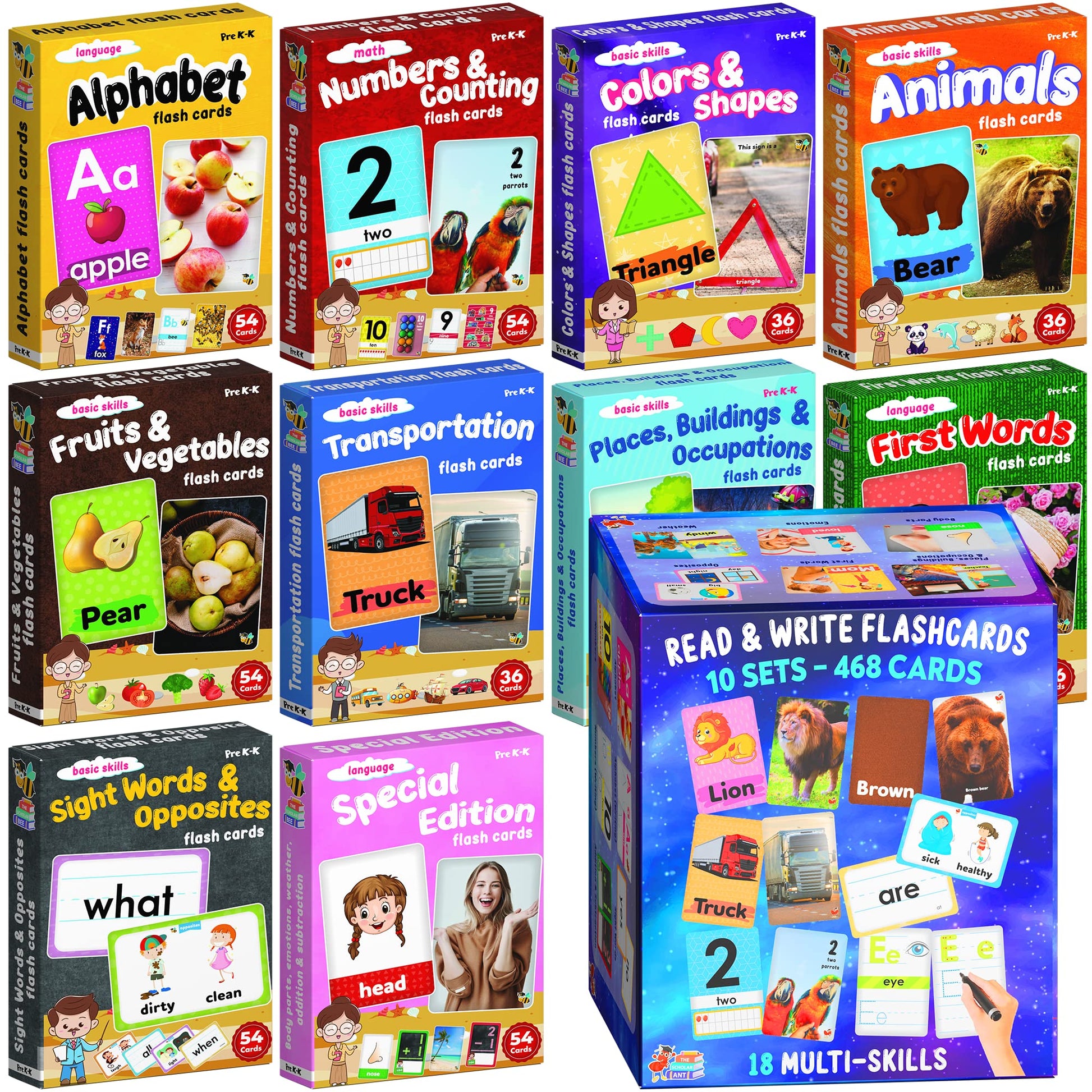Flash Cards for Toddlers 2-4 Years - Jumbo Learning Box Set with Real Pictures - Alphabet Number Emotions Animal Sight Words Color Shapes - Toddler