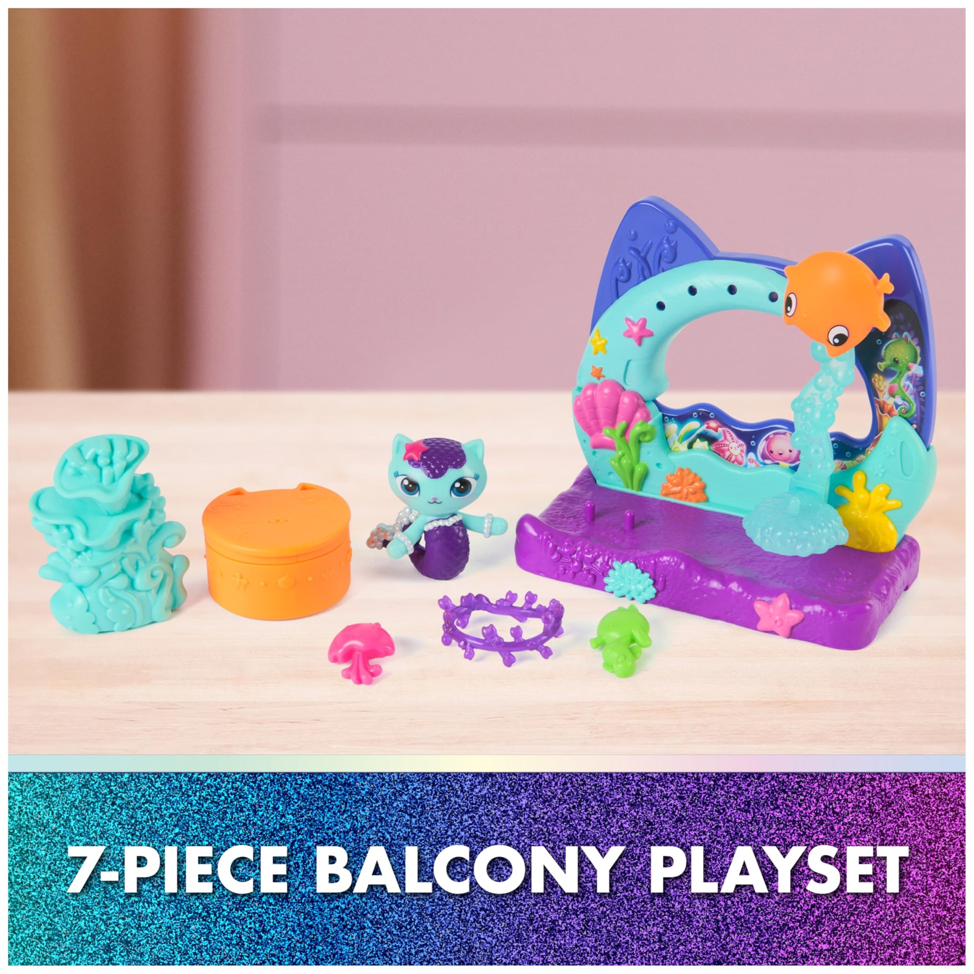 DreamWorks GABBY'S Dollhouse The Movie, Mercat's Aquarium Balcony, with Toy Figure & Dollhouse Accessories, Kids Toys for Girls & Boys Ages 3 and Up