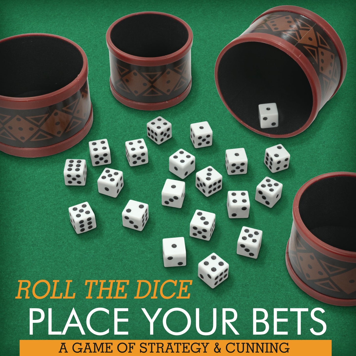 Front Porch Classics, Liar's Dice Game Set - The Classic Bluffing Game for 2 to 4 Players - Includes 4 Shaker Cups, 30 Dice, Dice Storage Bag and Wood