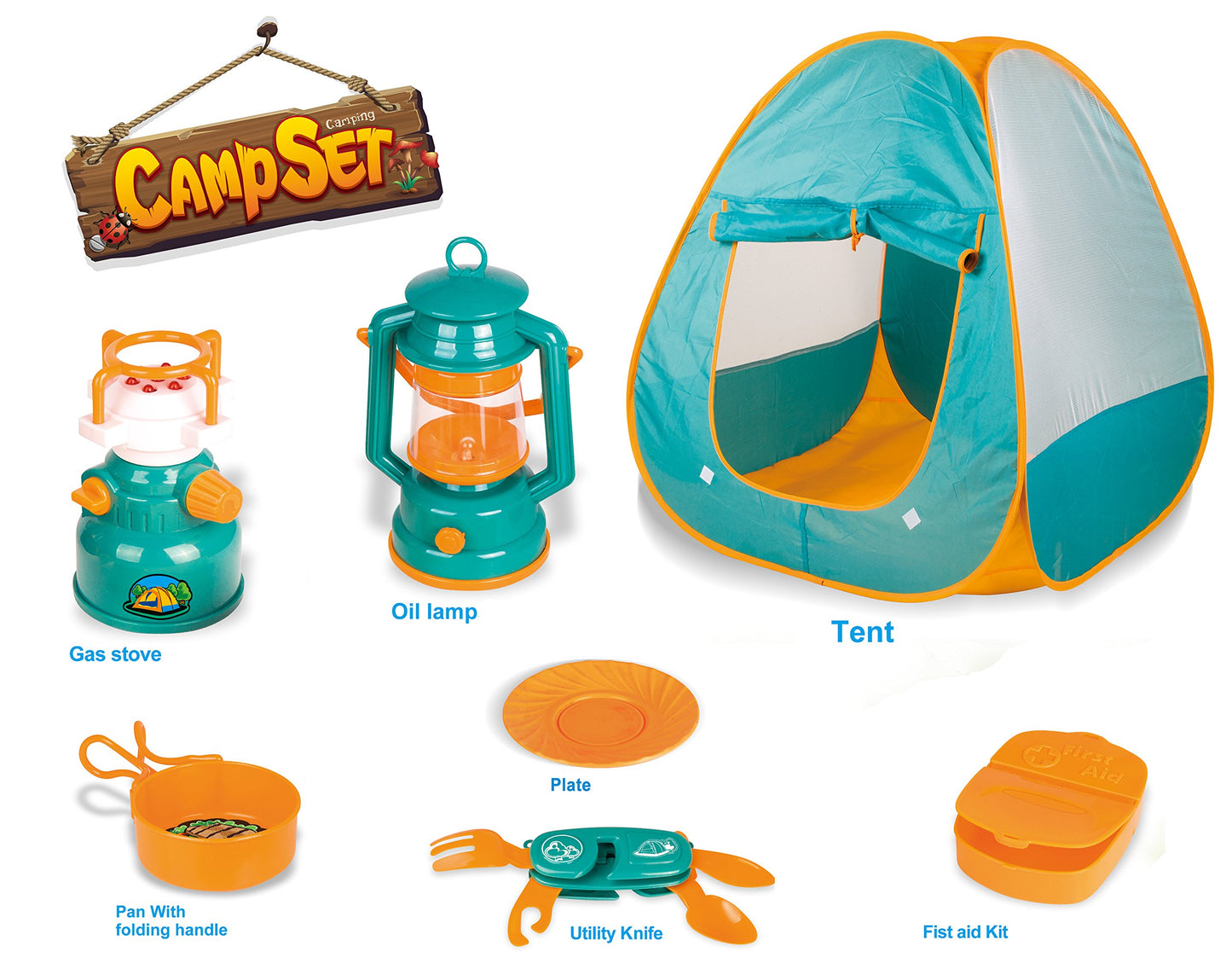 Kids Camping Set with Pop Up Tent - Little Explorers Playhouse Toddler Toys for Boys with Camp Gear for Children Indoor Outdoor Pretend Play