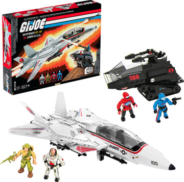 MEGA G.I. Joe Action Figures Building Toys, Skystriker XP-14F vs. Cobra H.I.S.S. with 617 Pieces, 4 Poseable Characters, for Collectors